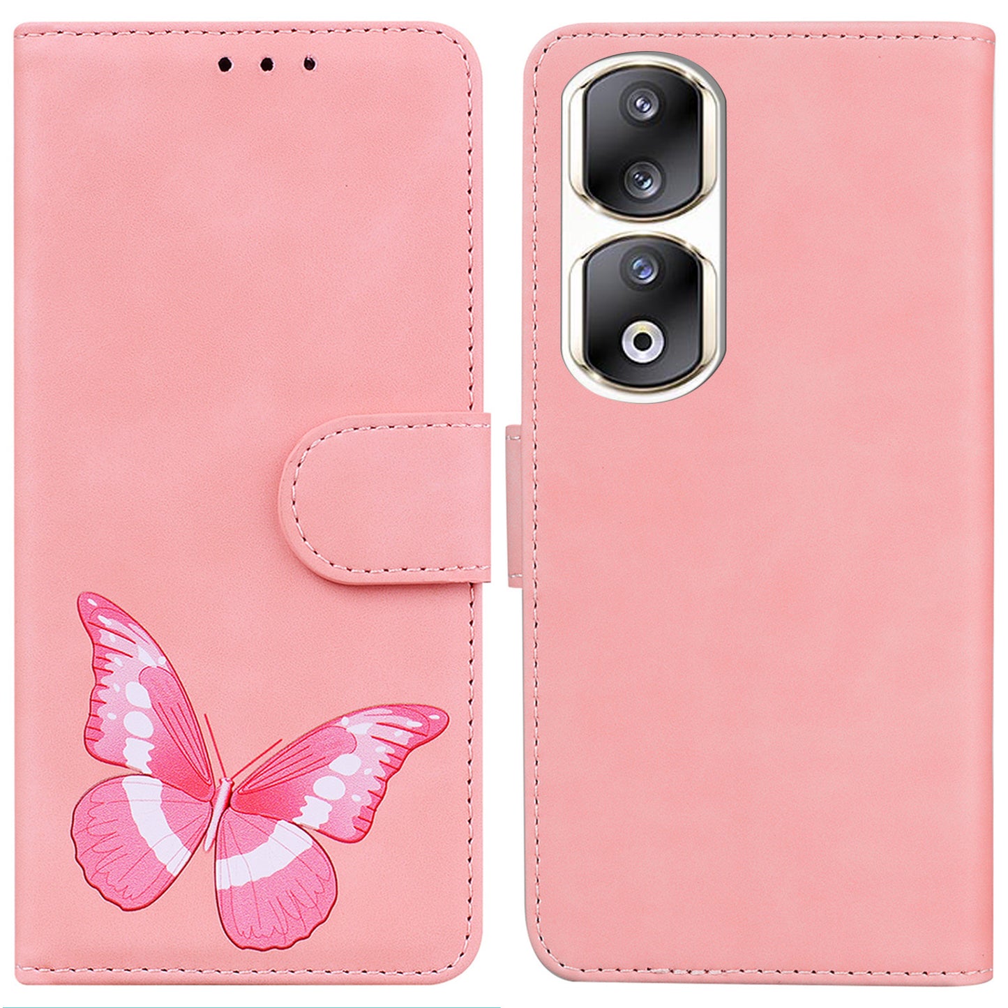 For Honor 90 Pro Anti-Scratch Wallet Phone Case Butterfly Printing Skin-Touch PU Leather Flip Cover