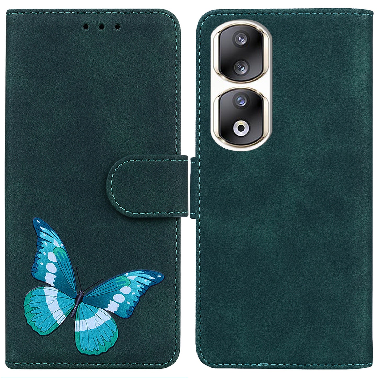 For Honor 90 Pro Anti-Scratch Wallet Phone Case Butterfly Printing Skin-Touch PU Leather Flip Cover