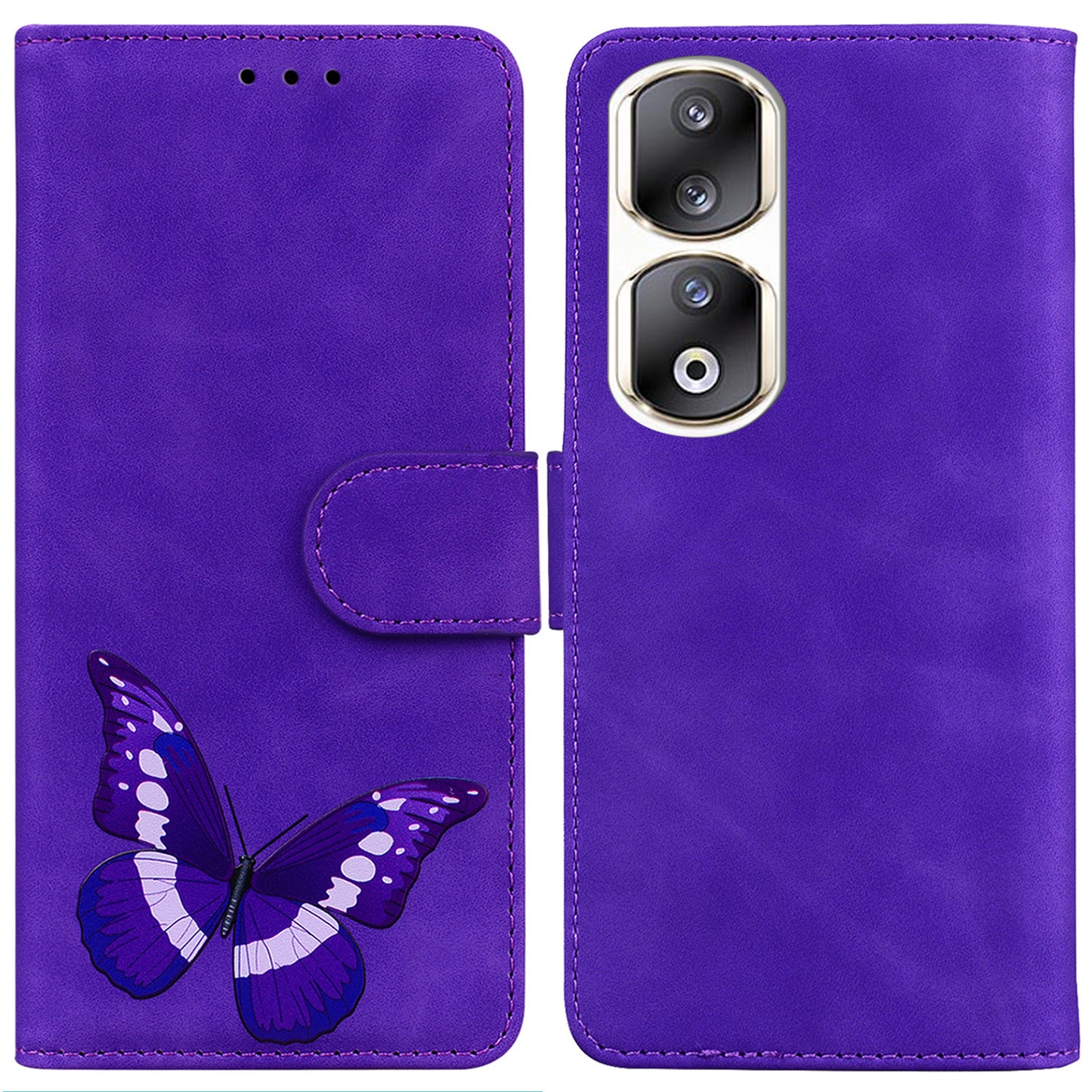 For Honor 90 Pro Anti-Scratch Wallet Phone Case Butterfly Printing Skin-Touch PU Leather Flip Cover