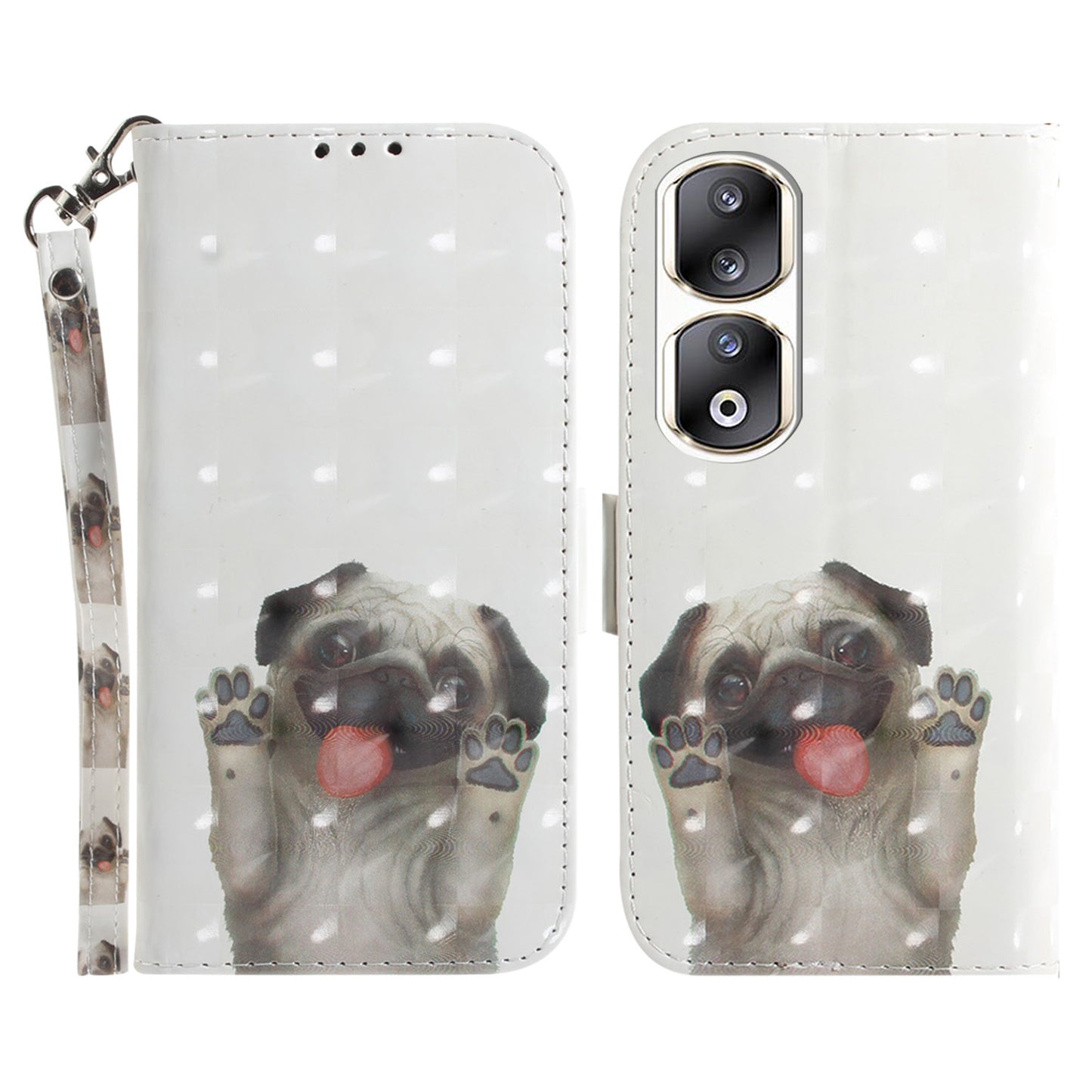 For Honor 90 Pro 3D Pattern Printed Case PU Leather Stand Wallet Phone Cover with Strap