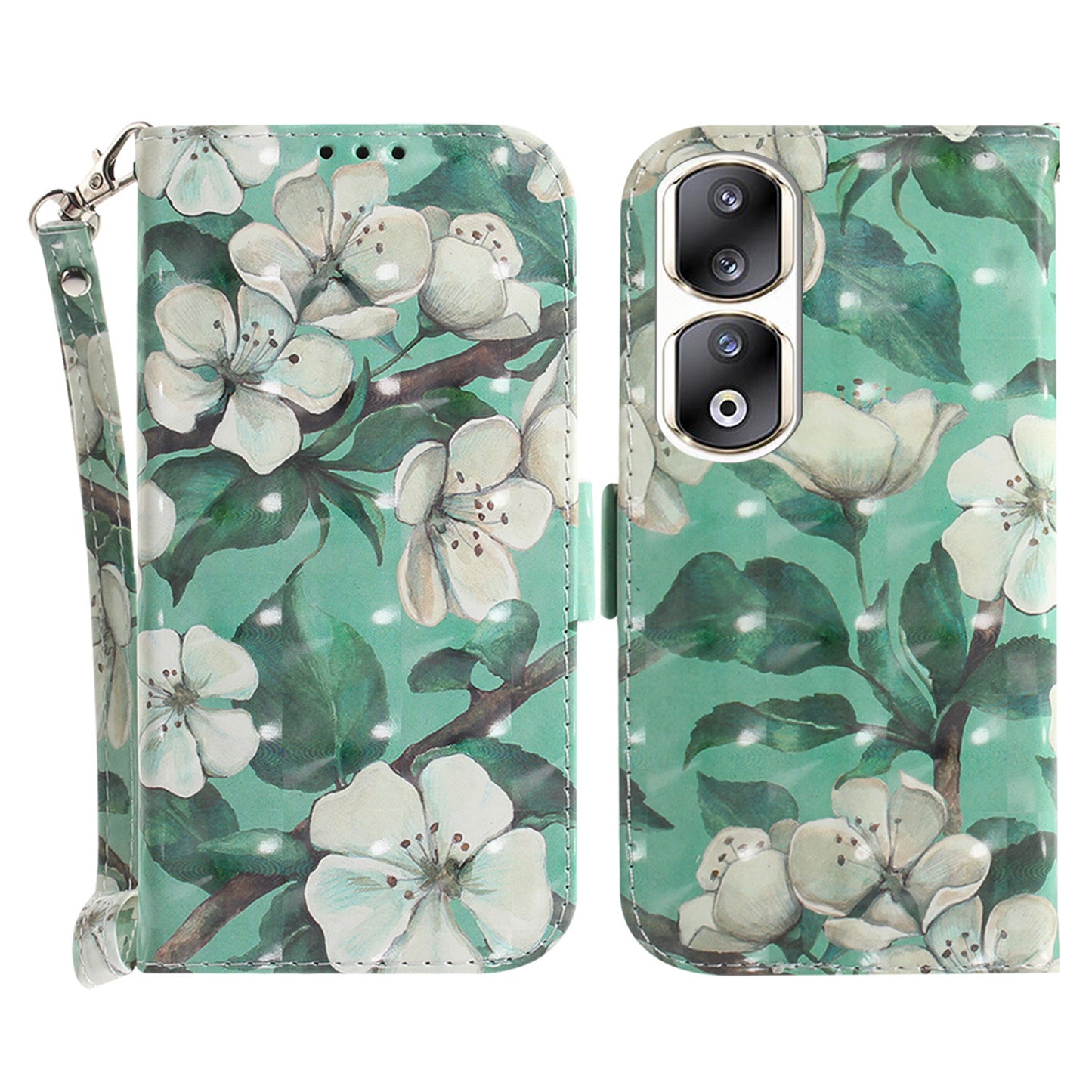 For Honor 90 Pro 3D Pattern Printed Case PU Leather Stand Wallet Phone Cover with Strap