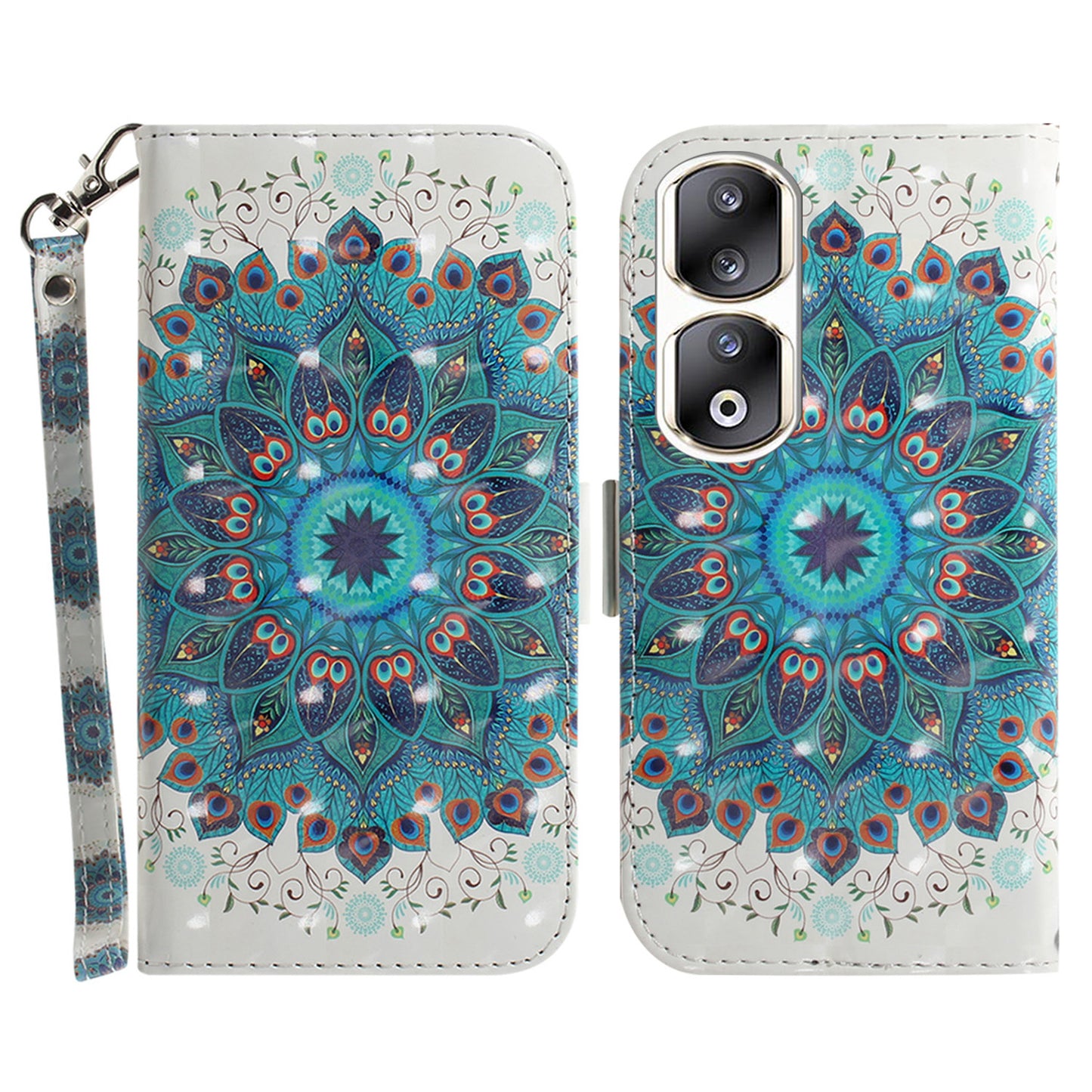 For Honor 90 Pro 3D Pattern Printed Case PU Leather Stand Wallet Phone Cover with Strap