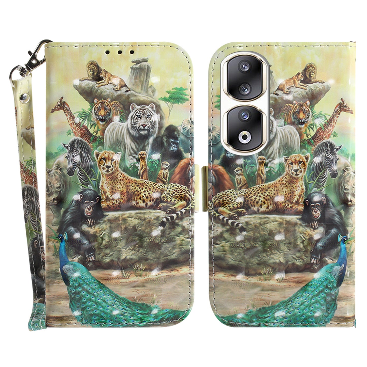 For Honor 90 Pro 3D Pattern Printed Case PU Leather Stand Wallet Phone Cover with Strap