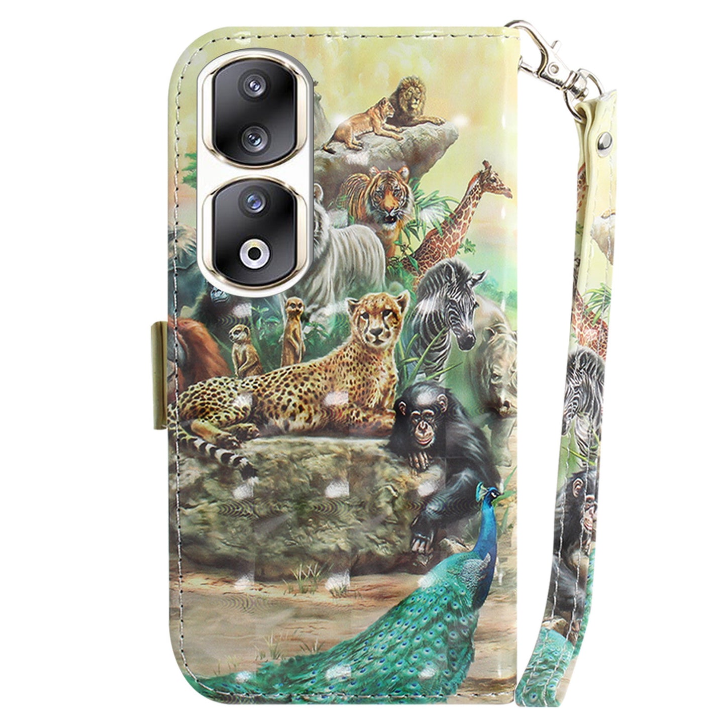 For Honor 90 Pro 3D Pattern Printed Case PU Leather Stand Wallet Phone Cover with Strap