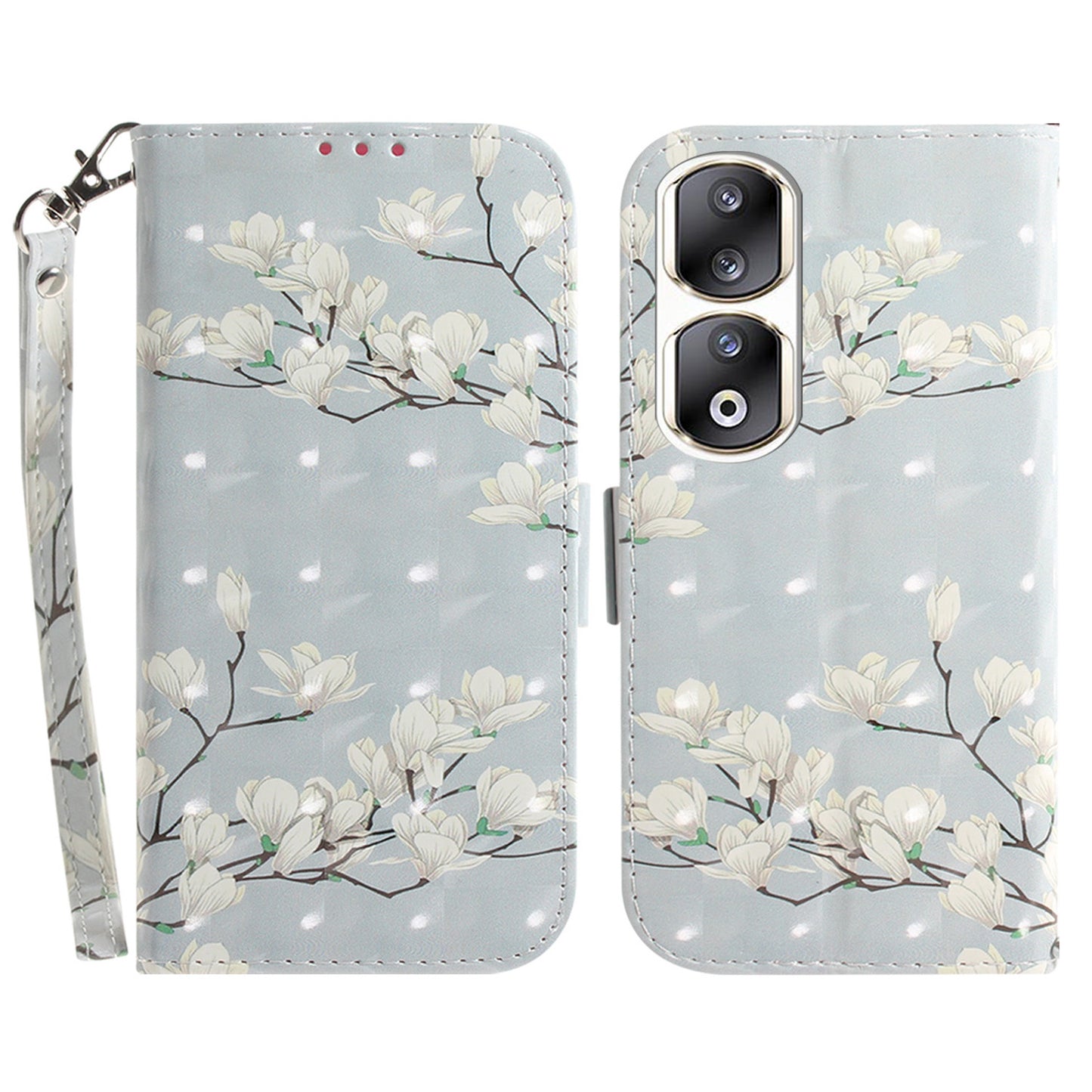 For Honor 90 Pro 3D Pattern Printed Case PU Leather Stand Wallet Phone Cover with Strap