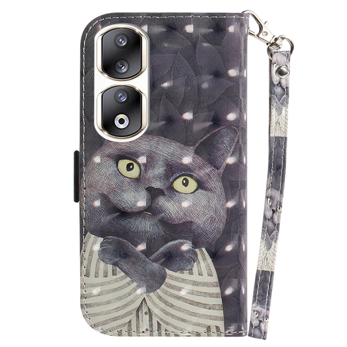 For Honor 90 Pro 3D Pattern Printed Case PU Leather Stand Wallet Phone Cover with Strap