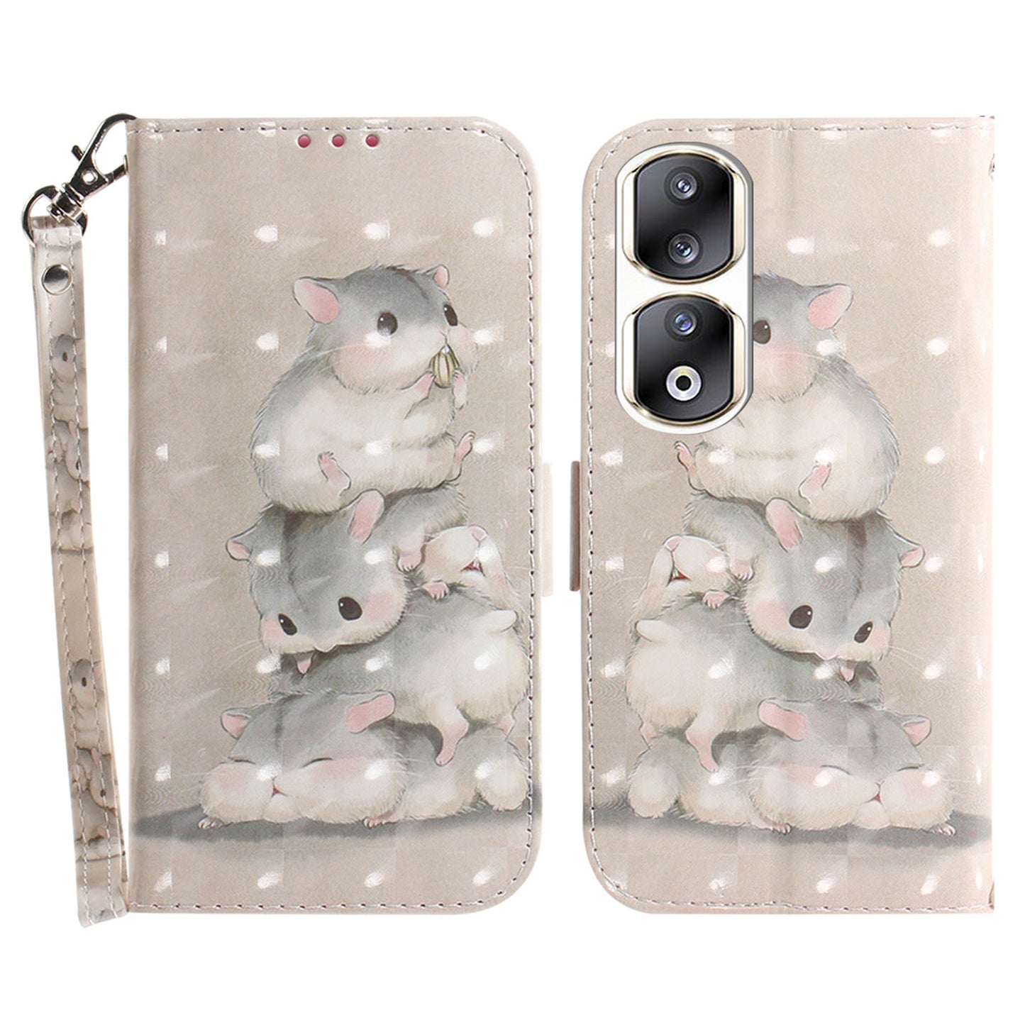 For Honor 90 Pro 3D Pattern Printed Case PU Leather Stand Wallet Phone Cover with Strap