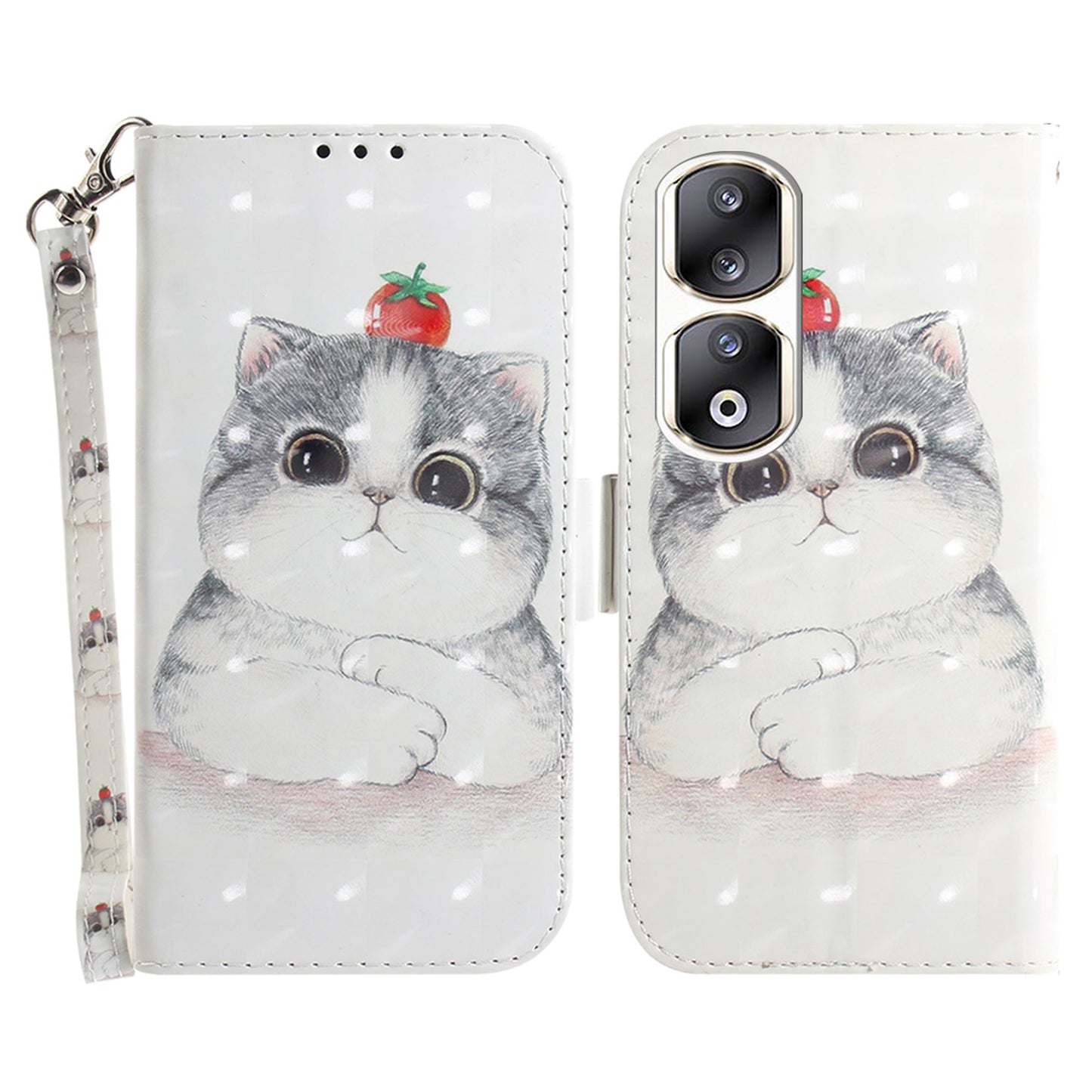 For Honor 90 Pro 3D Pattern Printed Case PU Leather Stand Wallet Phone Cover with Strap
