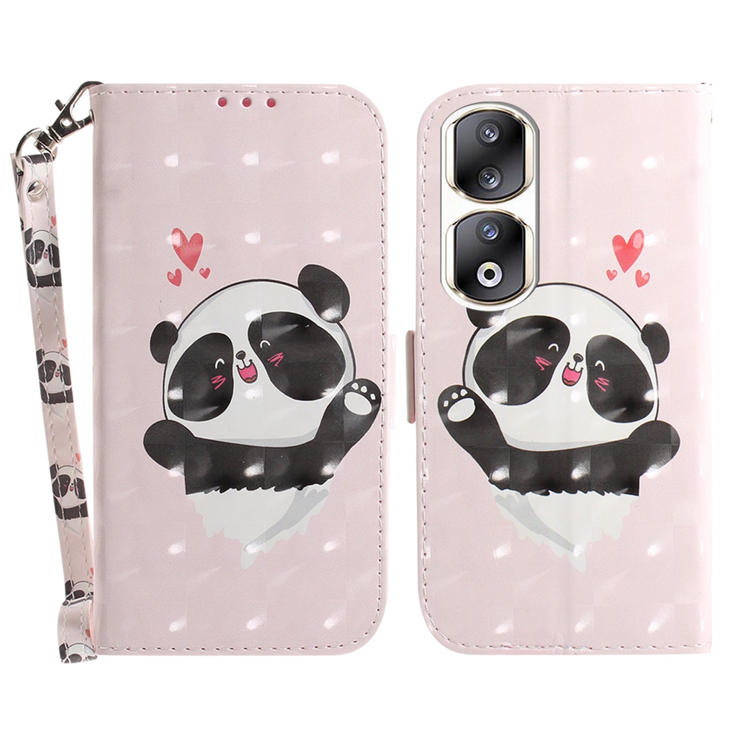 For Honor 90 Pro 3D Pattern Printed Case PU Leather Stand Wallet Phone Cover with Strap