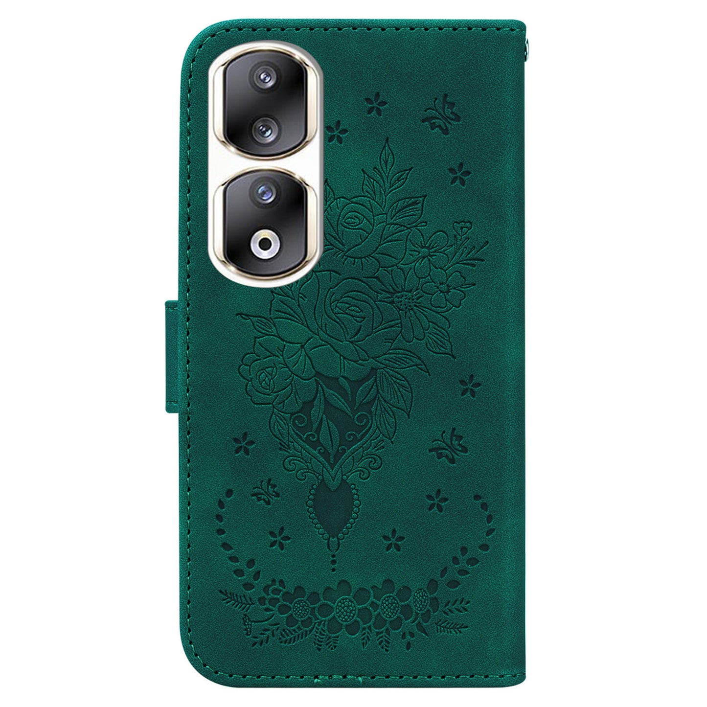 For Honor 90 Pro Shockproof Phone Shell Rose Butterfly Imprinted Wallet Phone Case PU Leather Flip Cover