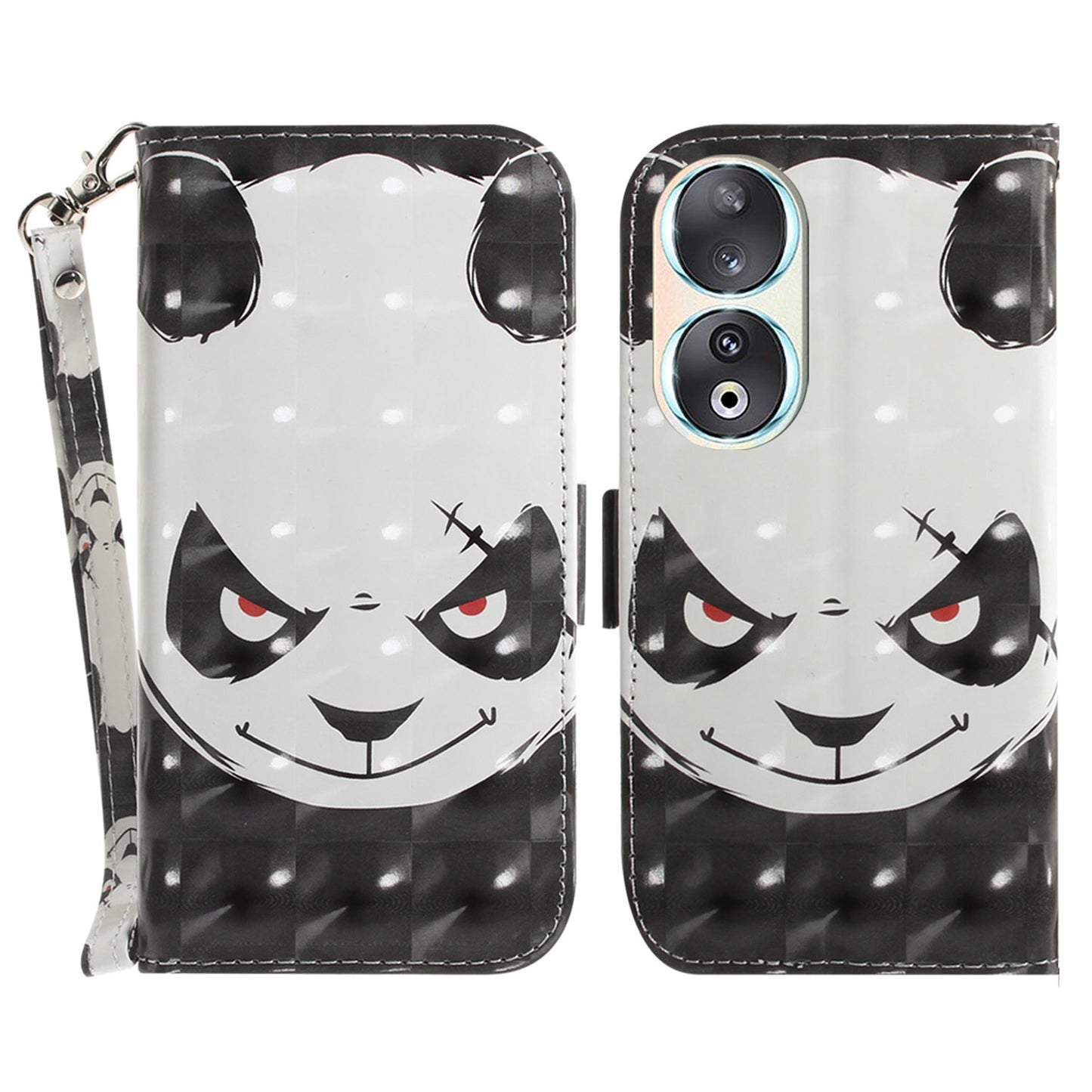 For Honor 90 PU Leather 3D Pattern Printed Phone Case Stand Wallet Drop-proof Cover with Strap