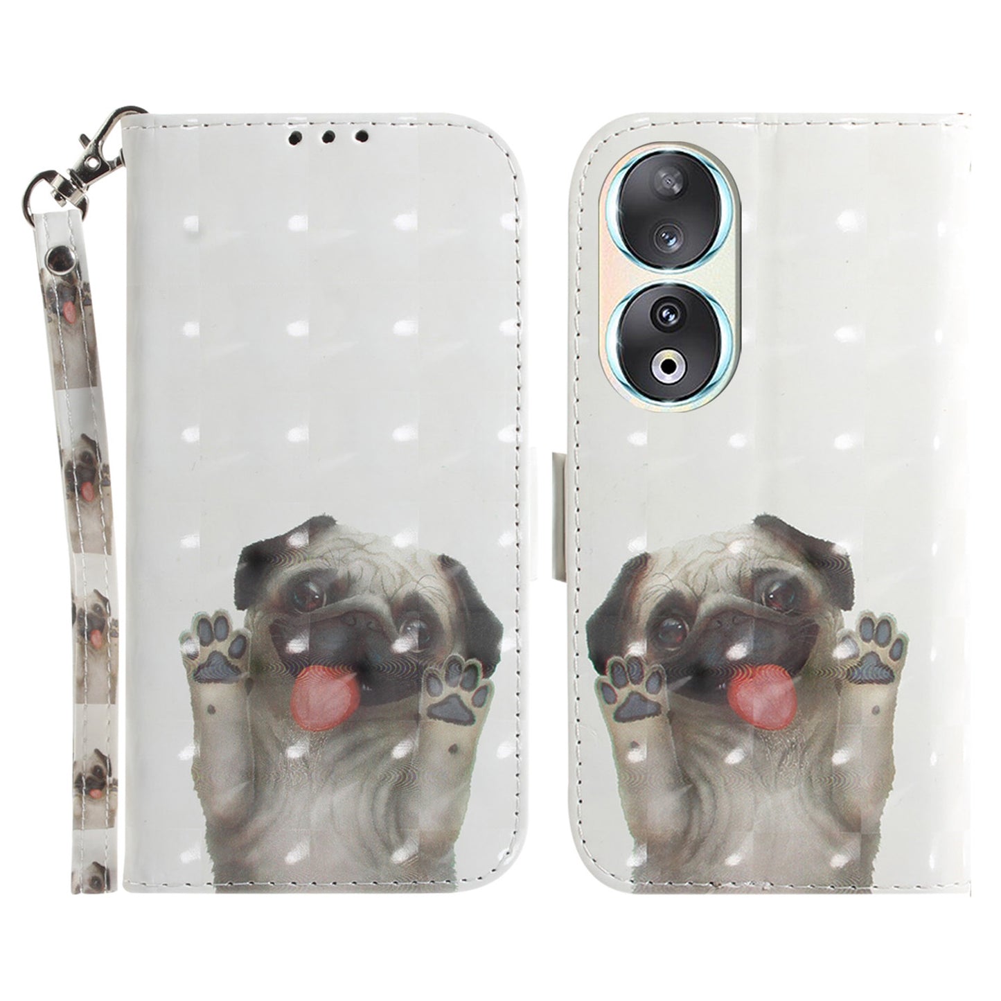 For Honor 90 PU Leather 3D Pattern Printed Phone Case Stand Wallet Drop-proof Cover with Strap