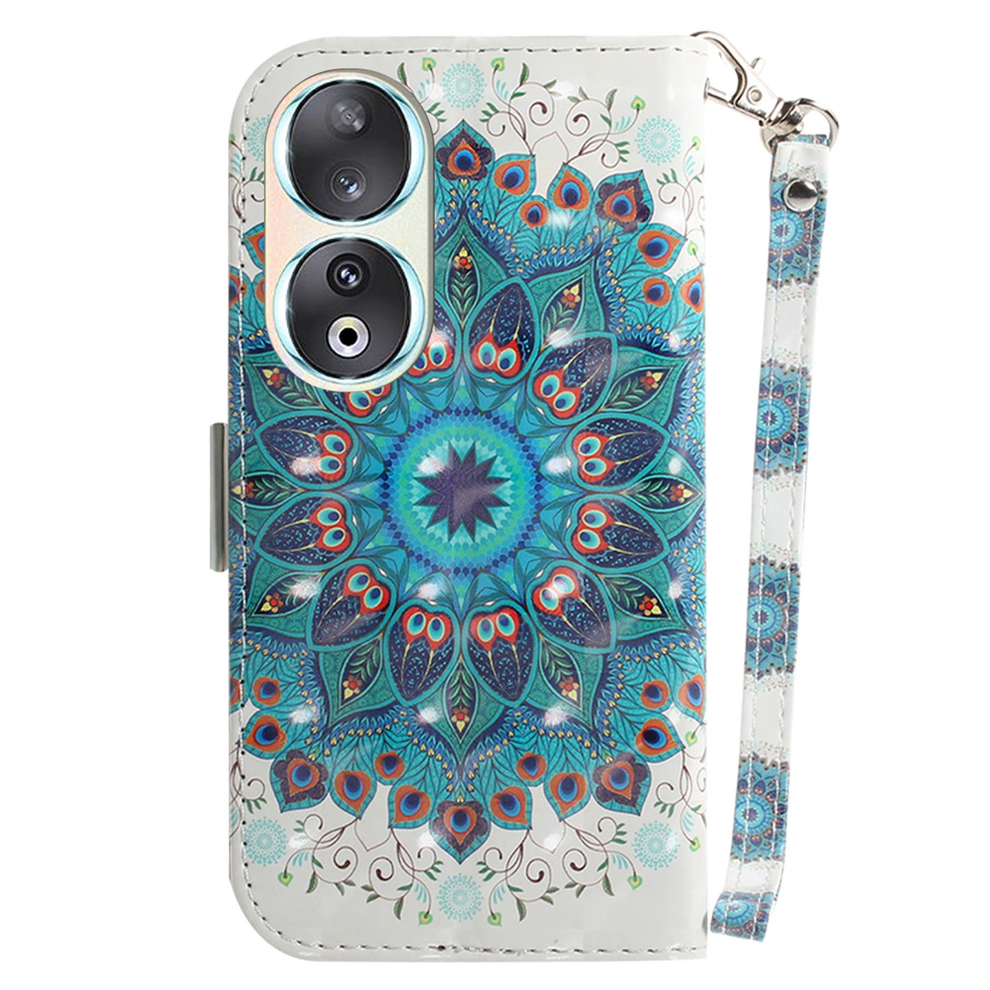 For Honor 90 PU Leather 3D Pattern Printed Phone Case Stand Wallet Drop-proof Cover with Strap