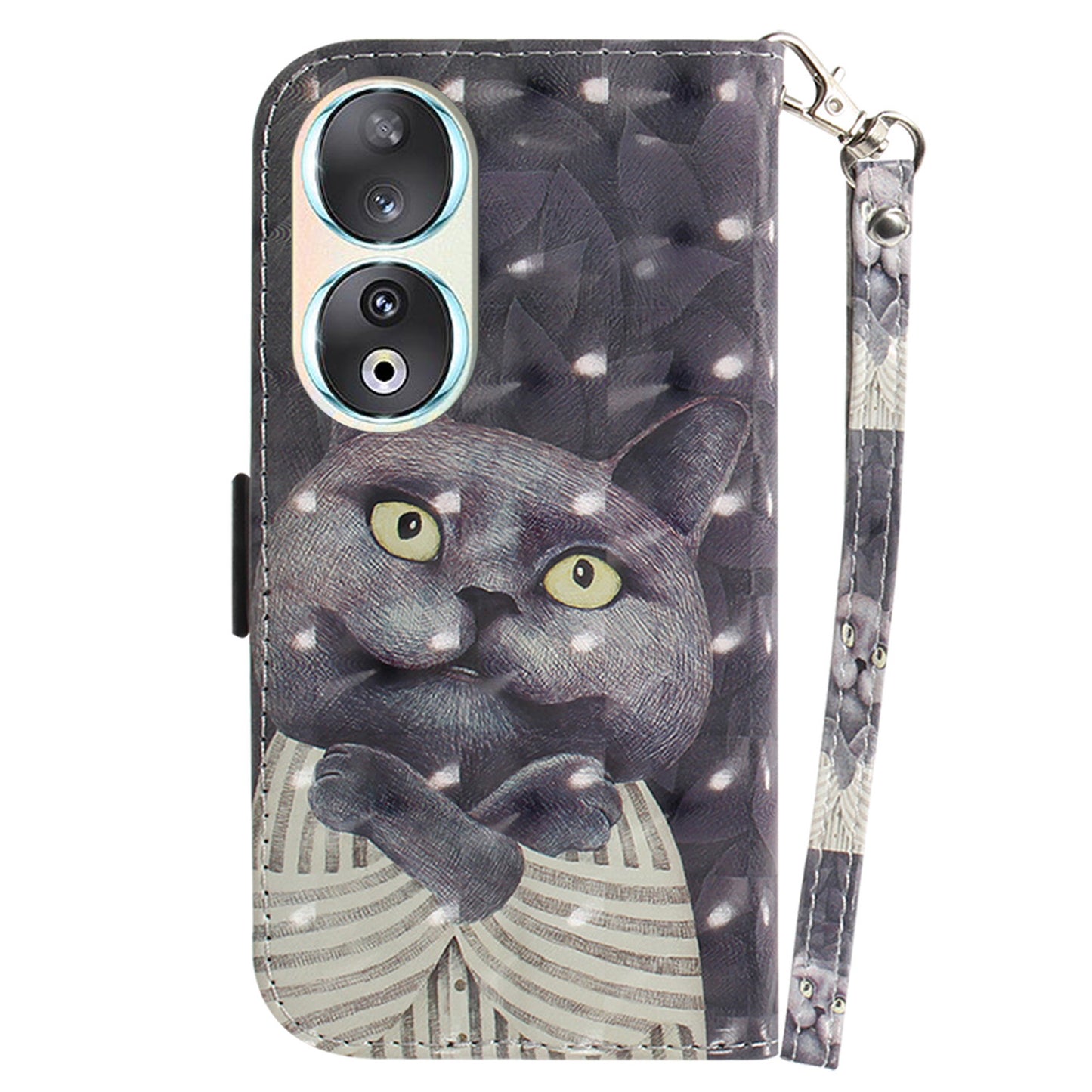For Honor 90 PU Leather 3D Pattern Printed Phone Case Stand Wallet Drop-proof Cover with Strap