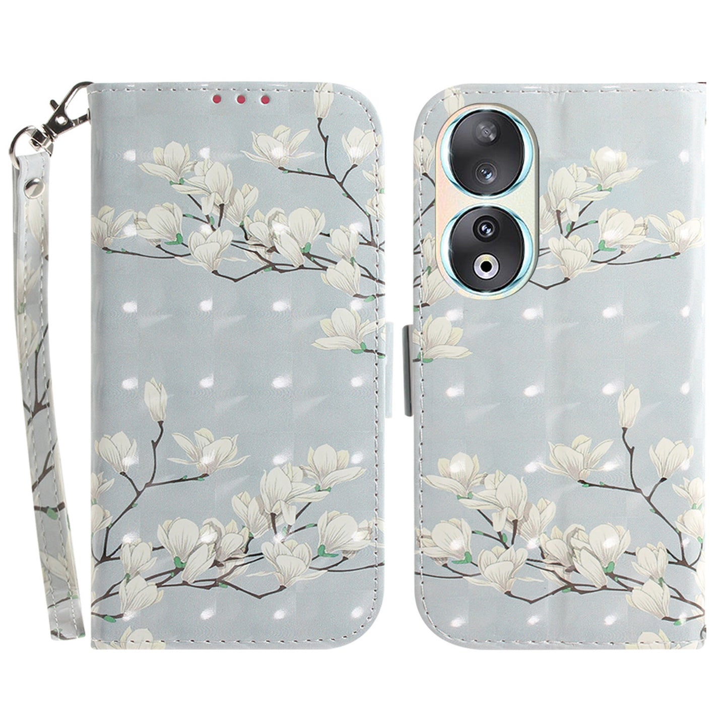 For Honor 90 PU Leather 3D Pattern Printed Phone Case Stand Wallet Drop-proof Cover with Strap