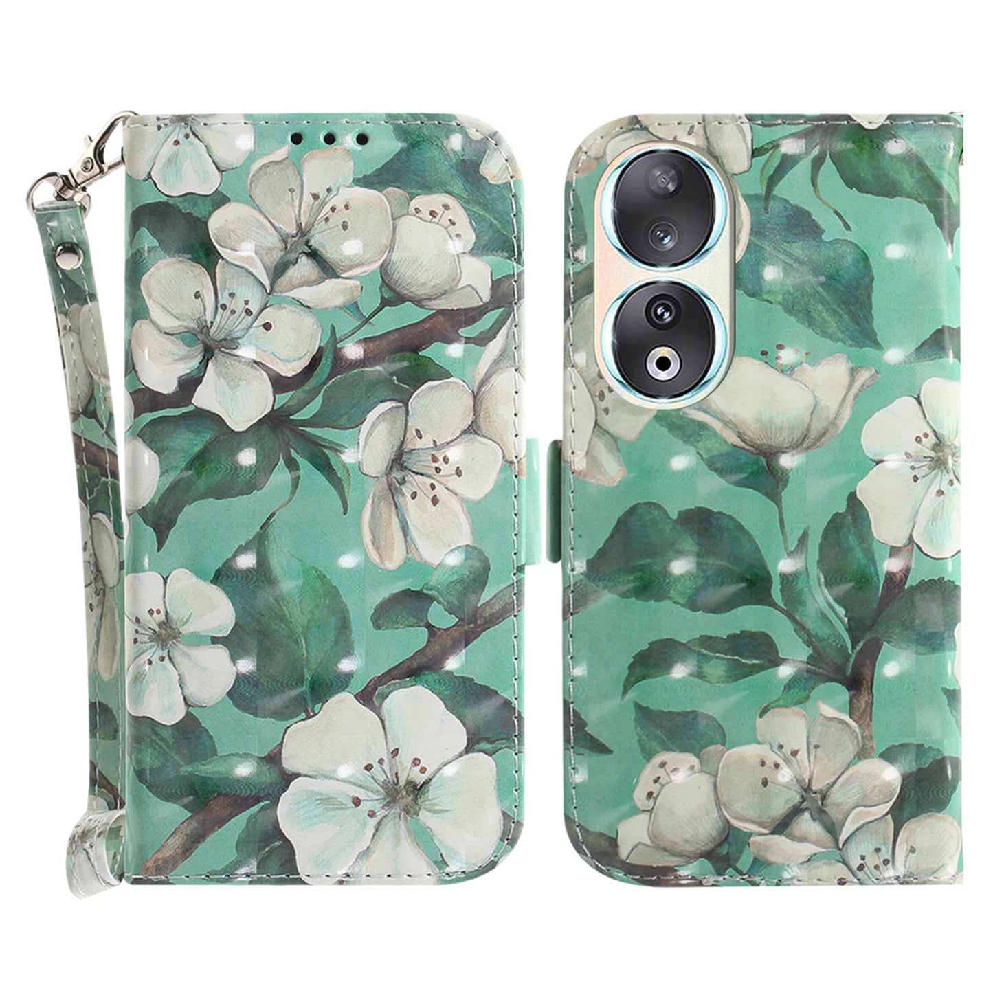 For Honor 90 PU Leather 3D Pattern Printed Phone Case Stand Wallet Drop-proof Cover with Strap