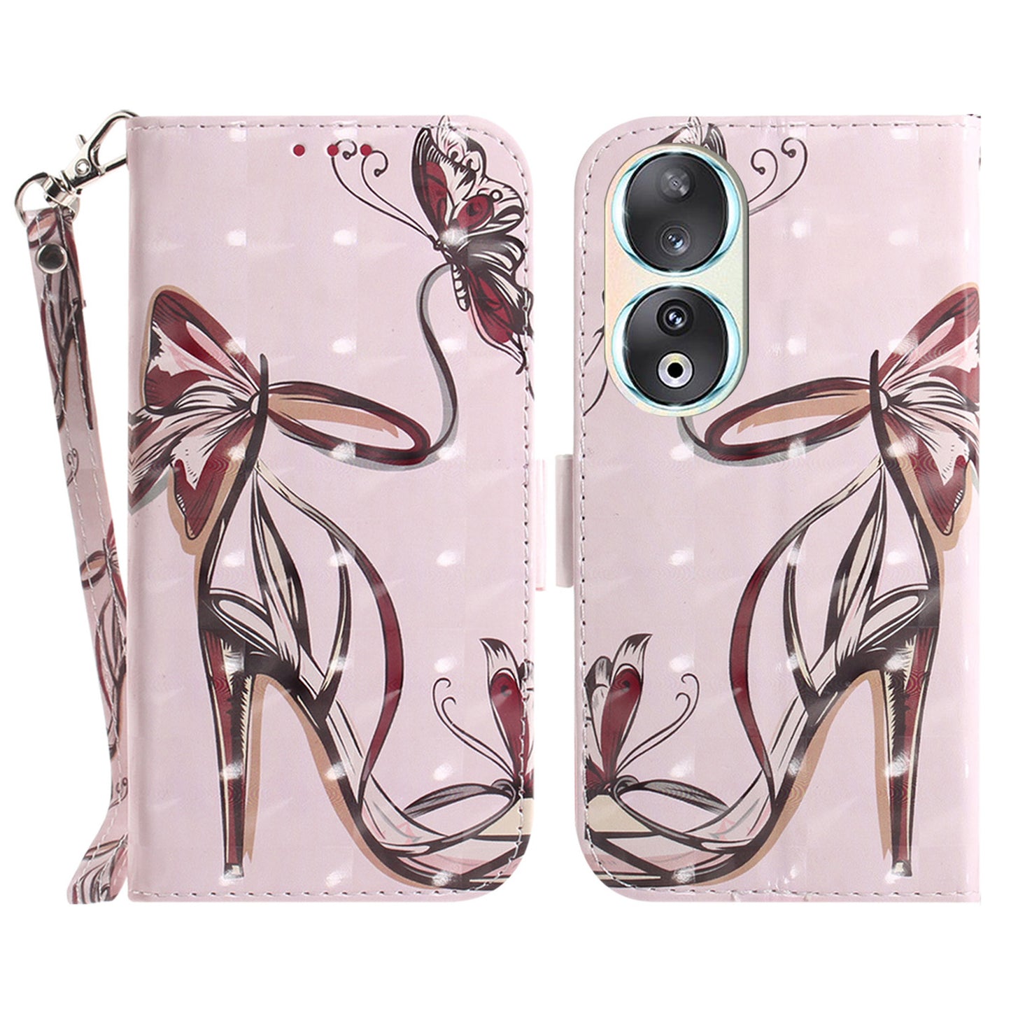 For Honor 90 PU Leather 3D Pattern Printed Phone Case Stand Wallet Drop-proof Cover with Strap