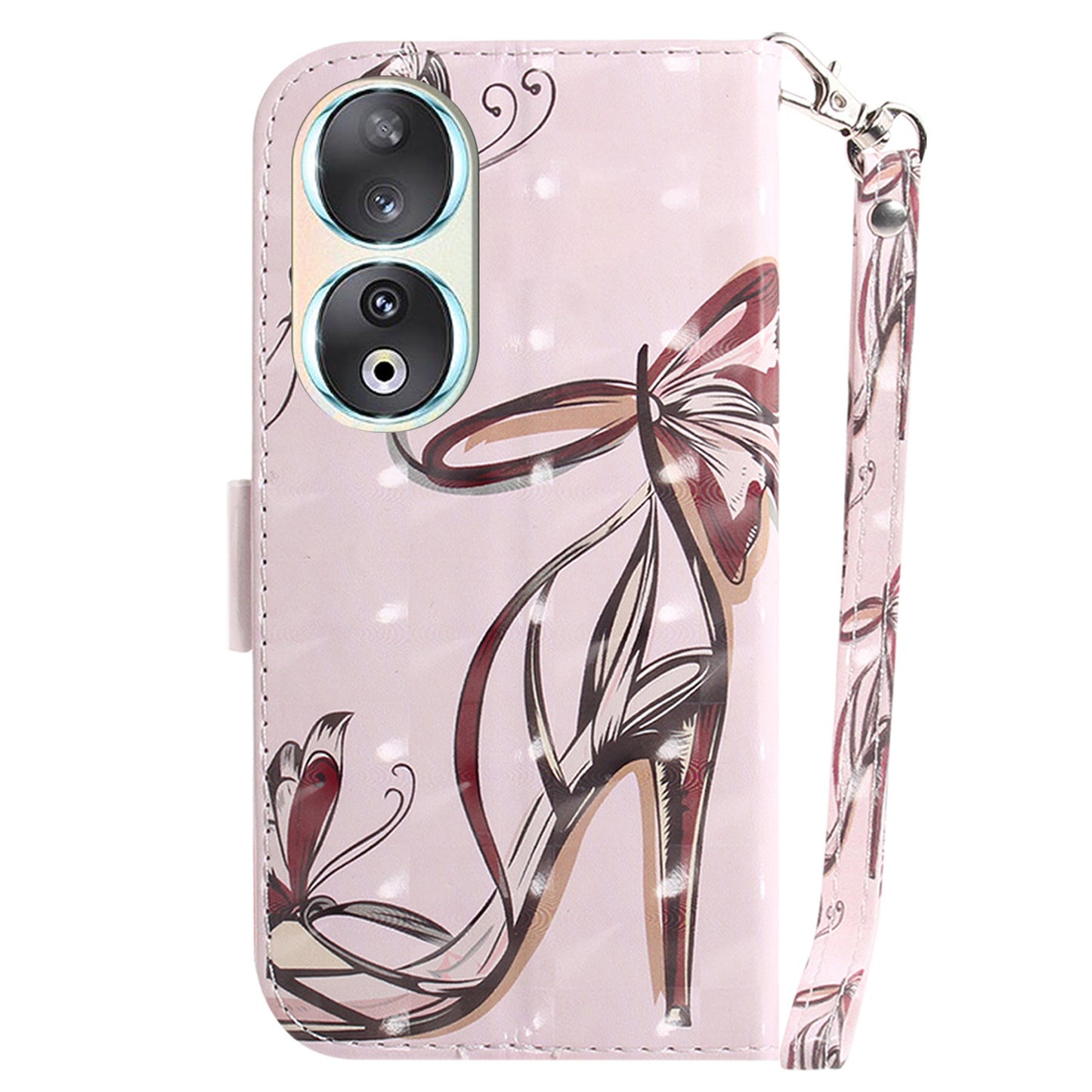 For Honor 90 PU Leather 3D Pattern Printed Phone Case Stand Wallet Drop-proof Cover with Strap