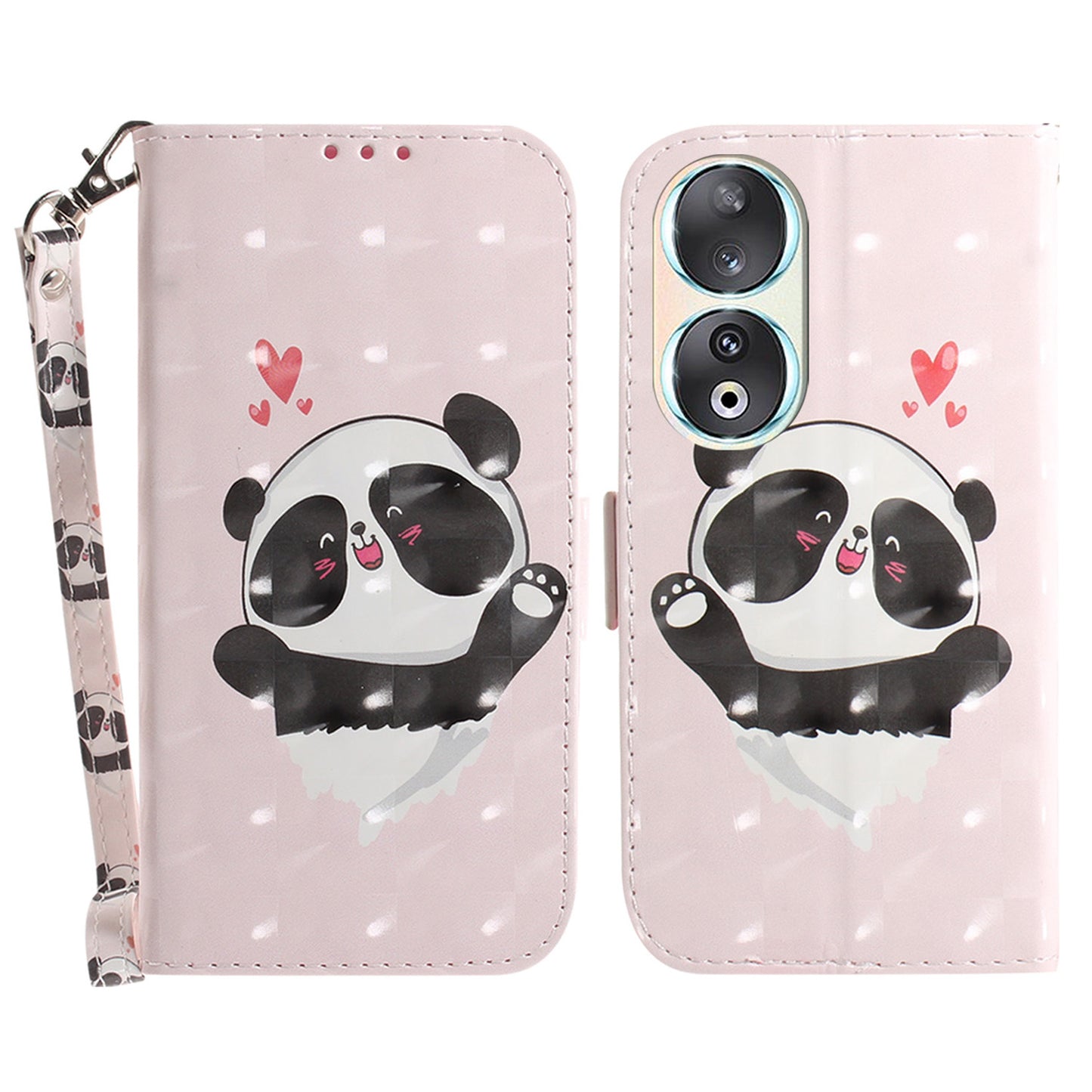 For Honor 90 PU Leather 3D Pattern Printed Phone Case Stand Wallet Drop-proof Cover with Strap