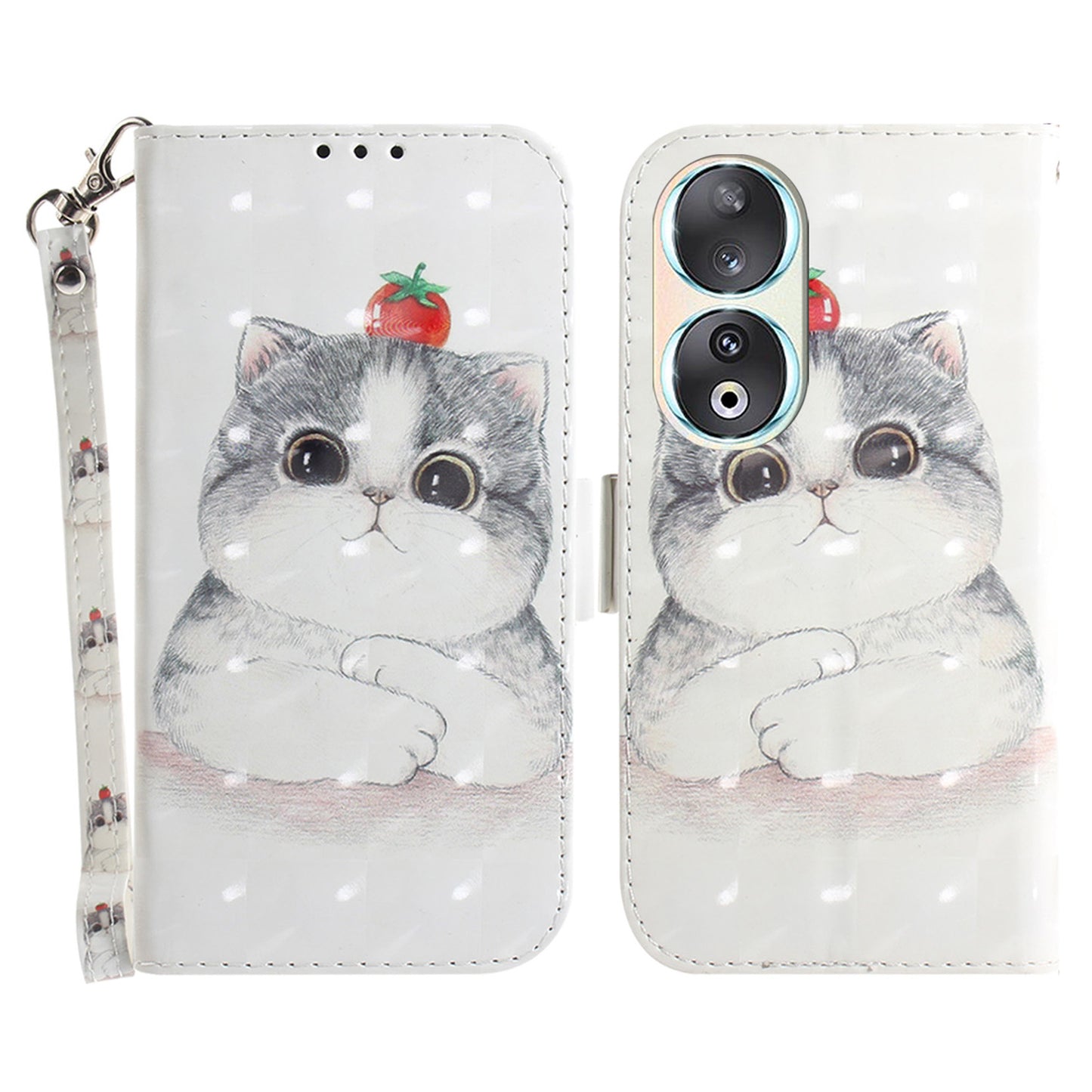 For Honor 90 PU Leather 3D Pattern Printed Phone Case Stand Wallet Drop-proof Cover with Strap