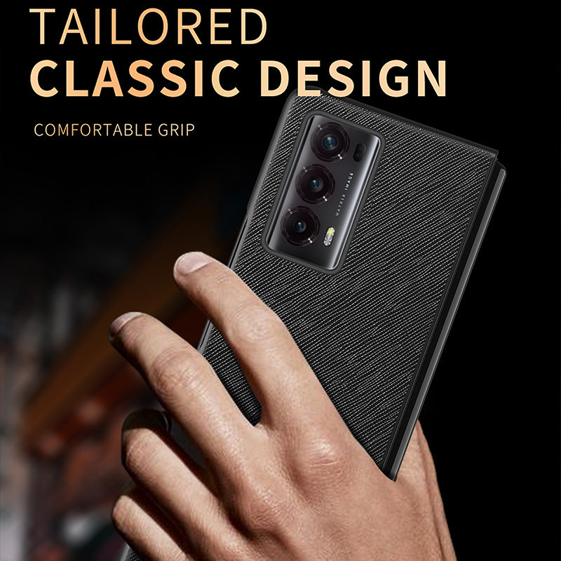 For Honor Magic V2 5G PU Leather + PC Rubberized Phone Case Cross Texture Folding Cover