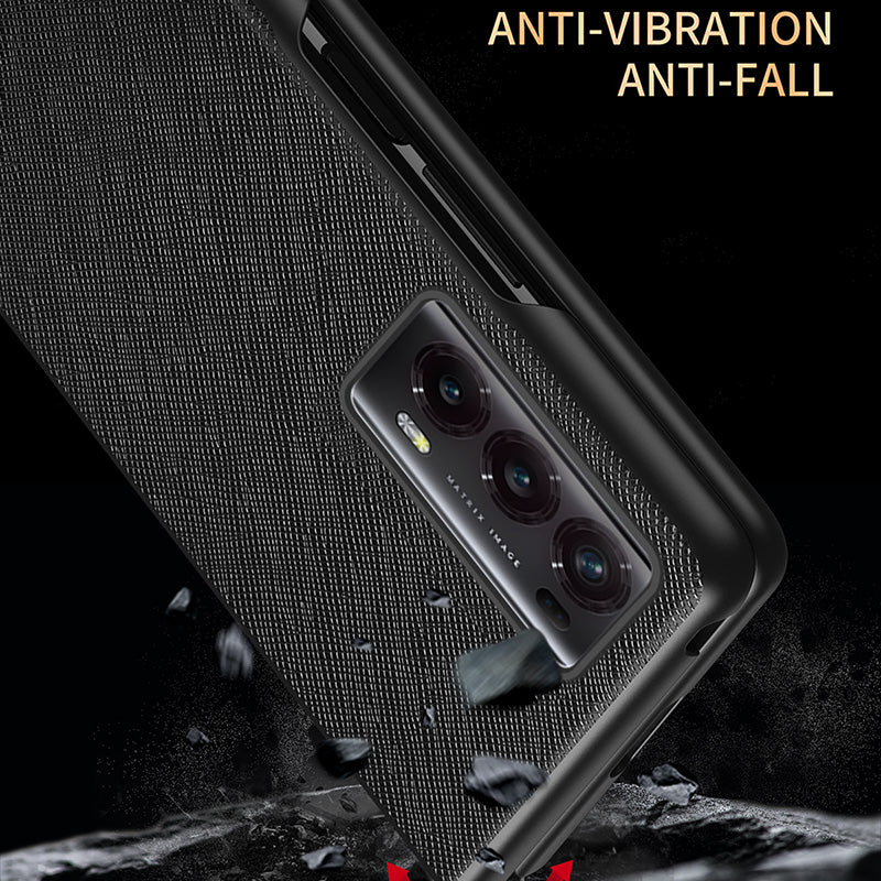 For Honor Magic V2 5G PU Leather + PC Rubberized Phone Case Cross Texture Folding Cover