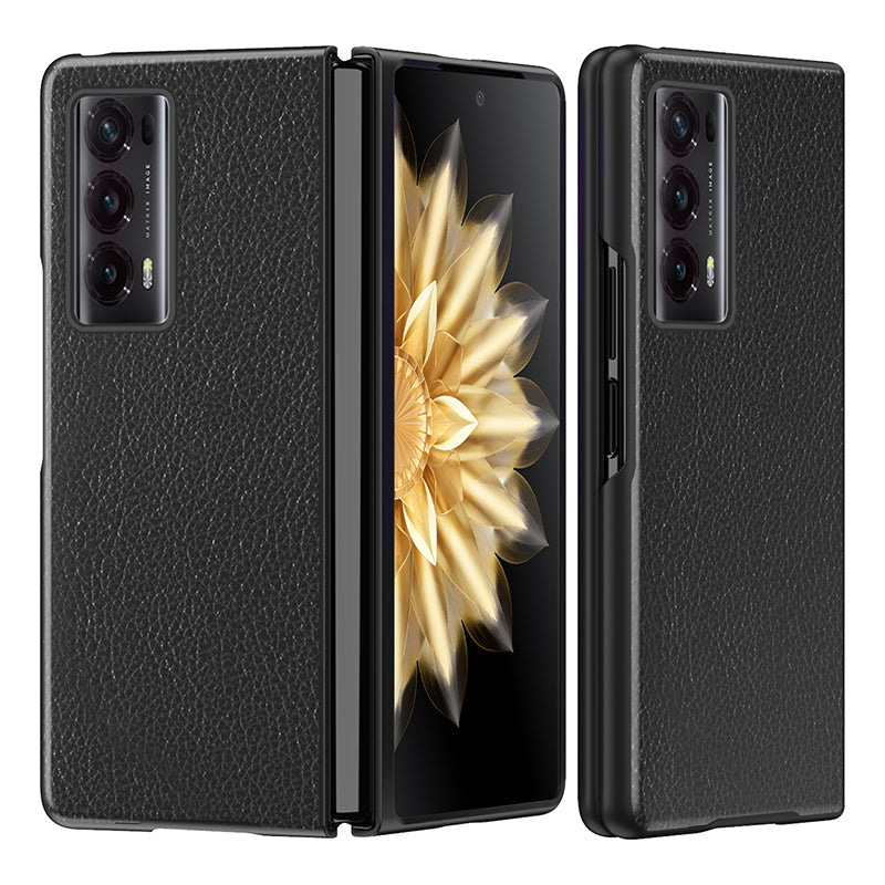 For Honor Magic V2 5G PU Leather Coated PC Phone Case Litchi Texture Rubberized Shockproof Cover