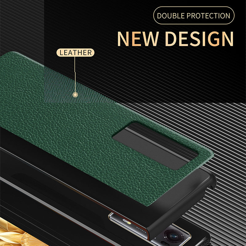 For Honor Magic V2 5G PU Leather Coated PC Phone Case Litchi Texture Rubberized Shockproof Cover