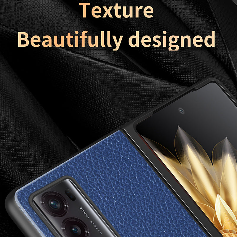 For Honor Magic V2 5G PU Leather Coated PC Phone Case Litchi Texture Rubberized Shockproof Cover