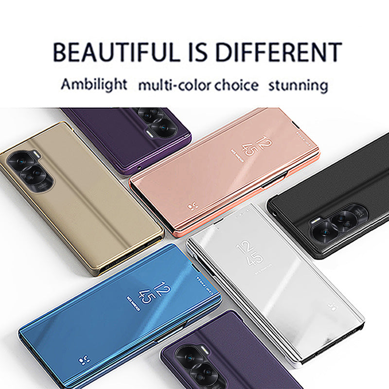 For Honor 90 Lite 5G / X50i 5G View Window Mirror Surface Phone Case Electroplating Leather Anti-drop Cover