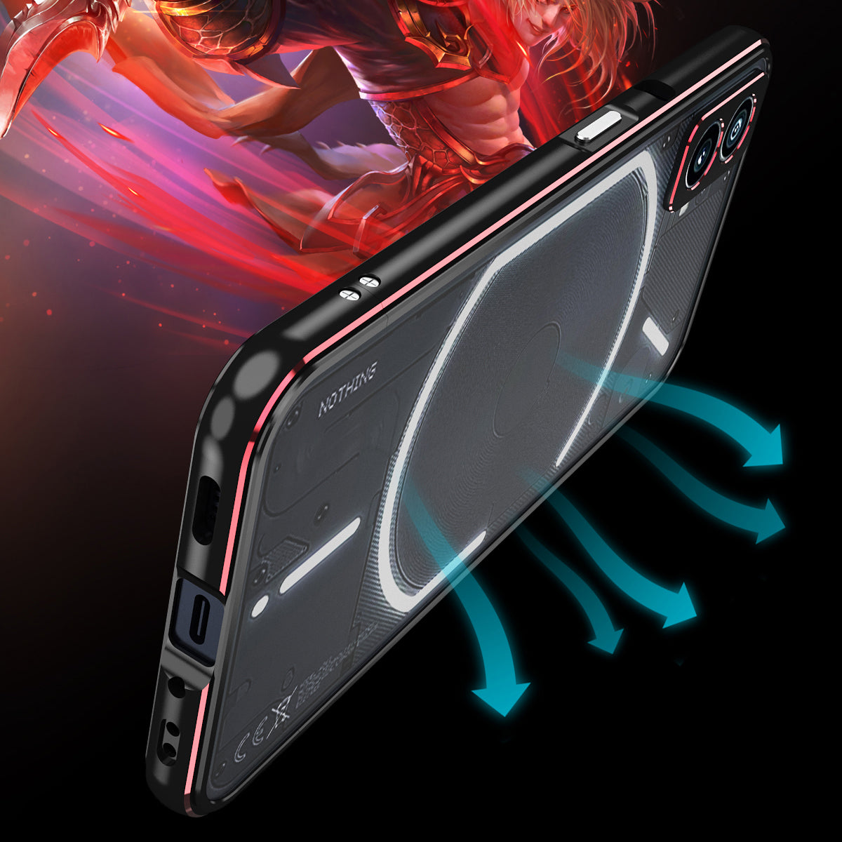 For Nothing Phone (2) Metal Frame Bumper Case Shock Absorbent Bumper Cover with Camera Lens Guard