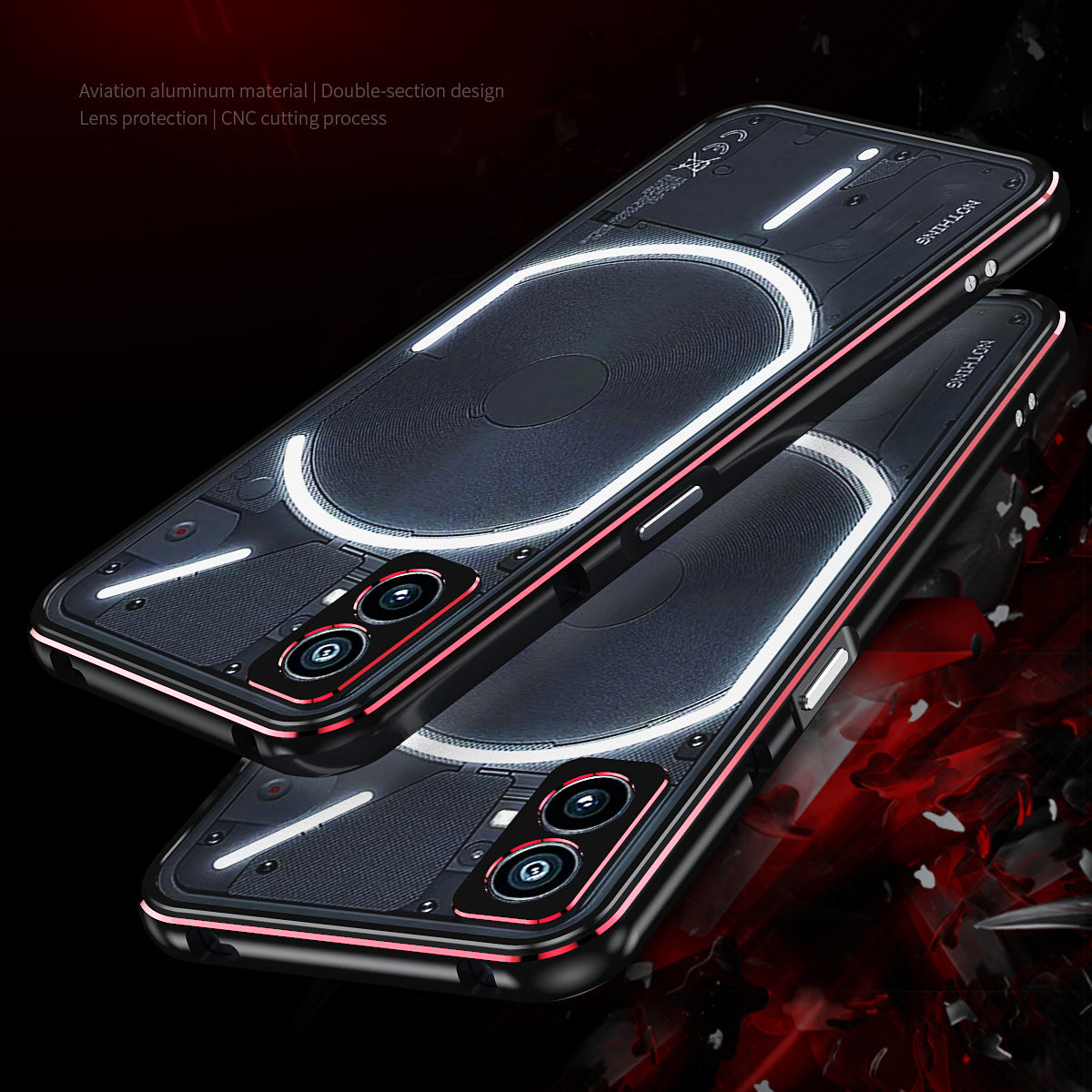 For Nothing Phone (2) Metal Frame Bumper Case Shock Absorbent Bumper Cover with Camera Lens Guard