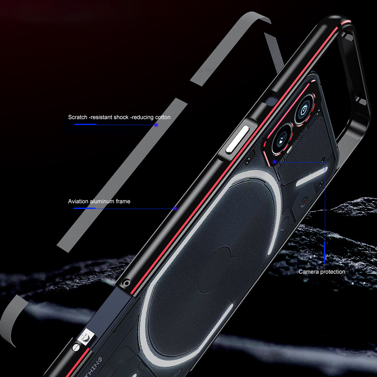 For Nothing Phone (2) Metal Frame Bumper Case Shock Absorbent Bumper Cover with Camera Lens Guard