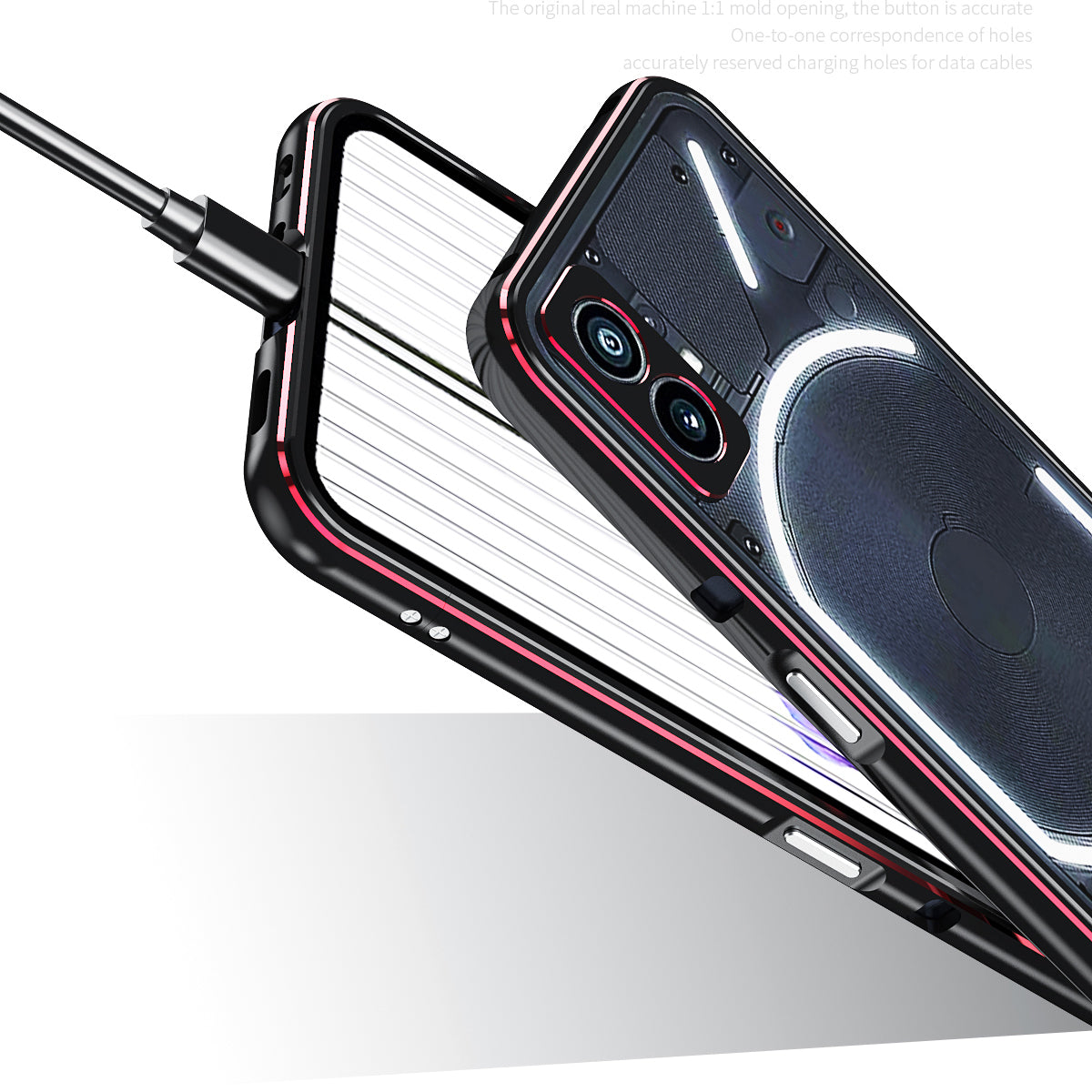 For Nothing Phone (2) Metal Frame Bumper Case Shock Absorbent Bumper Cover with Camera Lens Guard