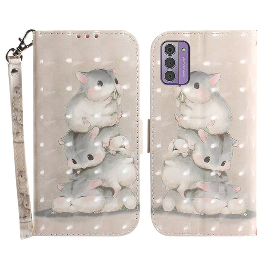 For Nokia G42 3D Pattern Printed PU Leather Phone Case Stand Flip Wallet Cover with Strap