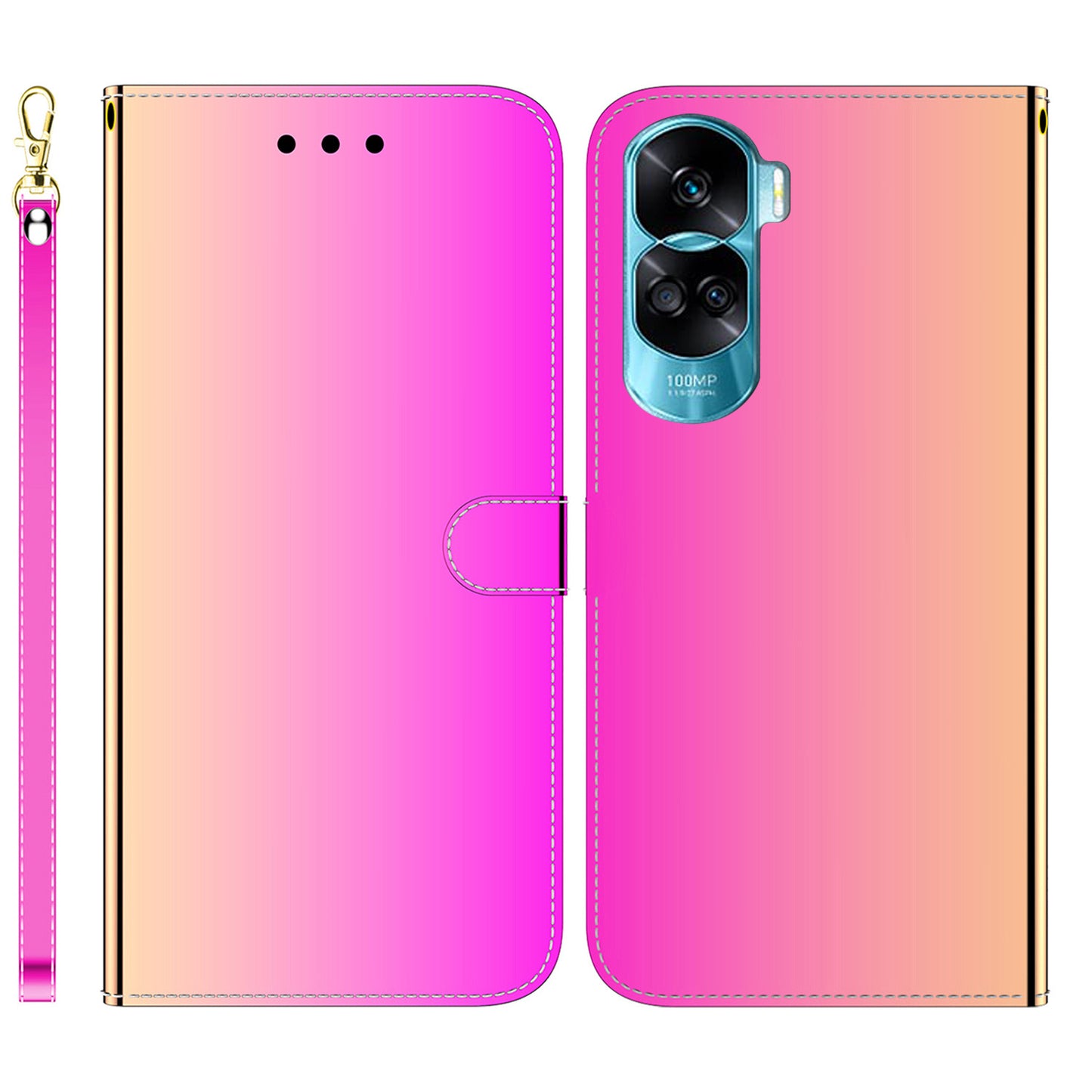For Honor 90 Lite 5G / X50i 5G Mirror-Like Surface PU Leather Cover Anti-drop Wallet Stand Phone Case