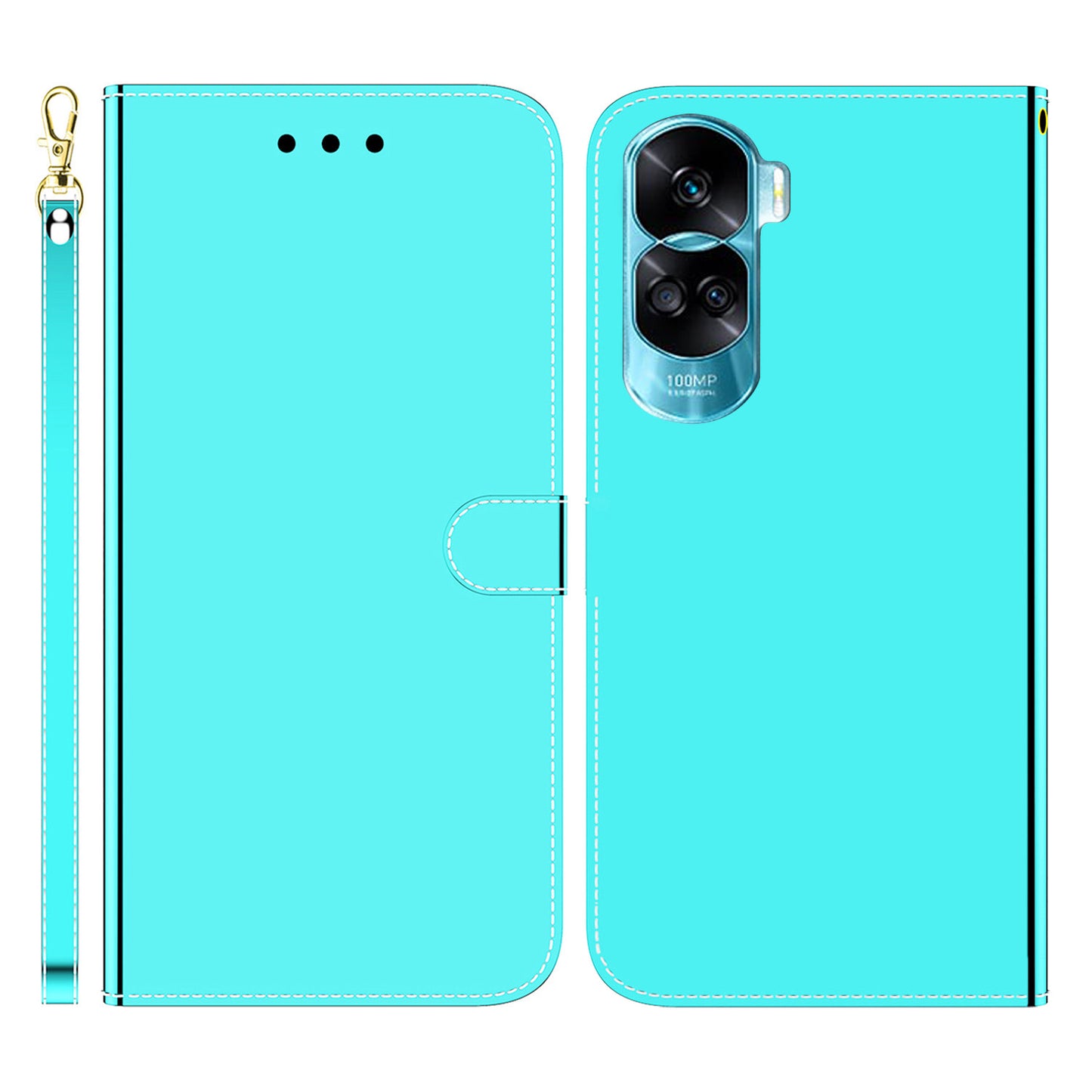 For Honor 90 Lite 5G / X50i 5G Mirror-Like Surface PU Leather Cover Anti-drop Wallet Stand Phone Case