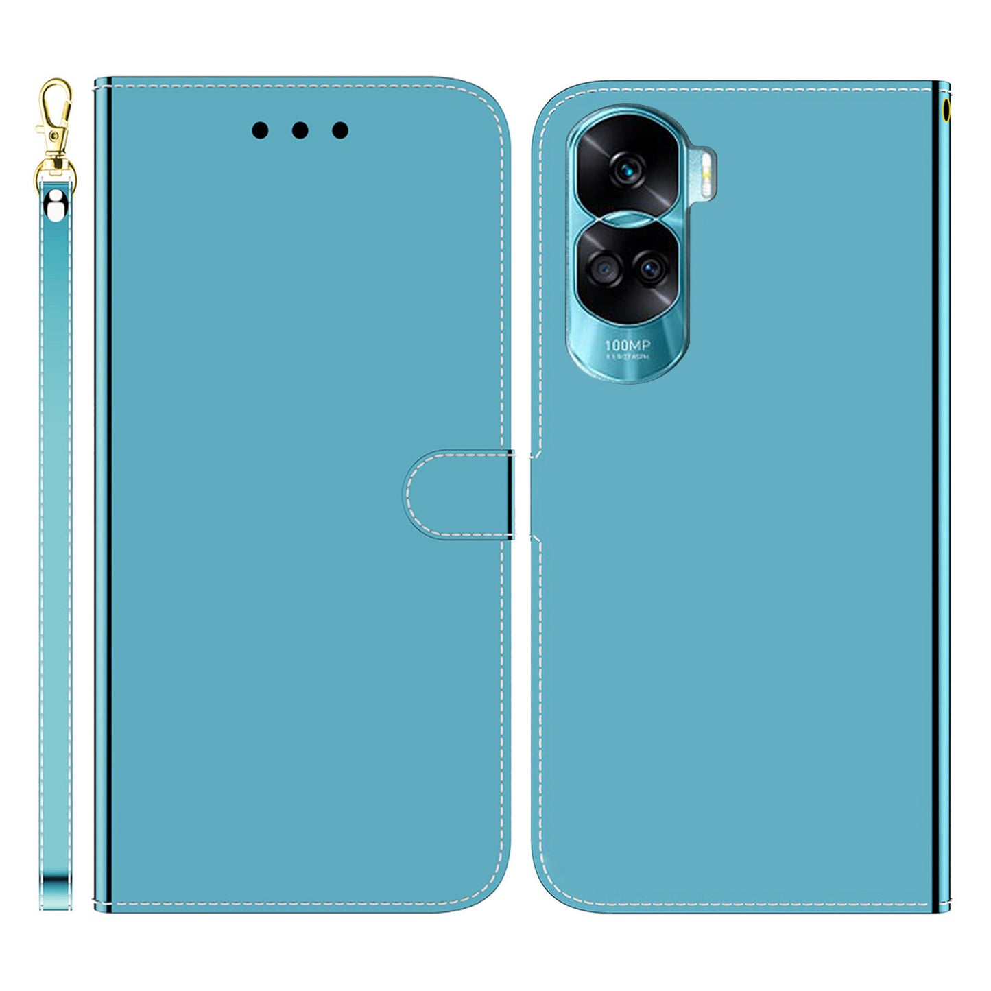 For Honor 90 Lite 5G / X50i 5G Mirror-Like Surface PU Leather Cover Anti-drop Wallet Stand Phone Case