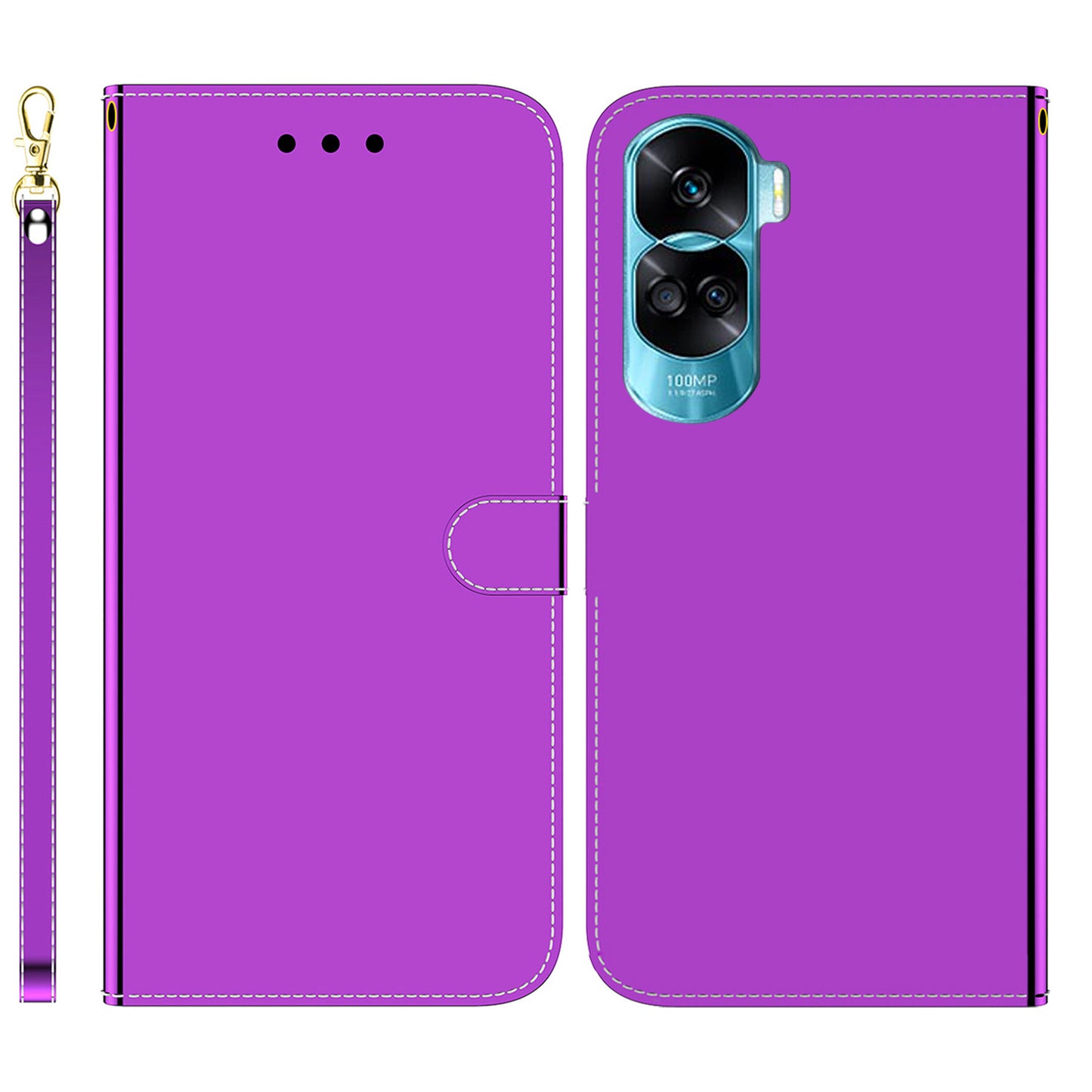 For Honor 90 Lite 5G / X50i 5G Mirror-Like Surface PU Leather Cover Anti-drop Wallet Stand Phone Case