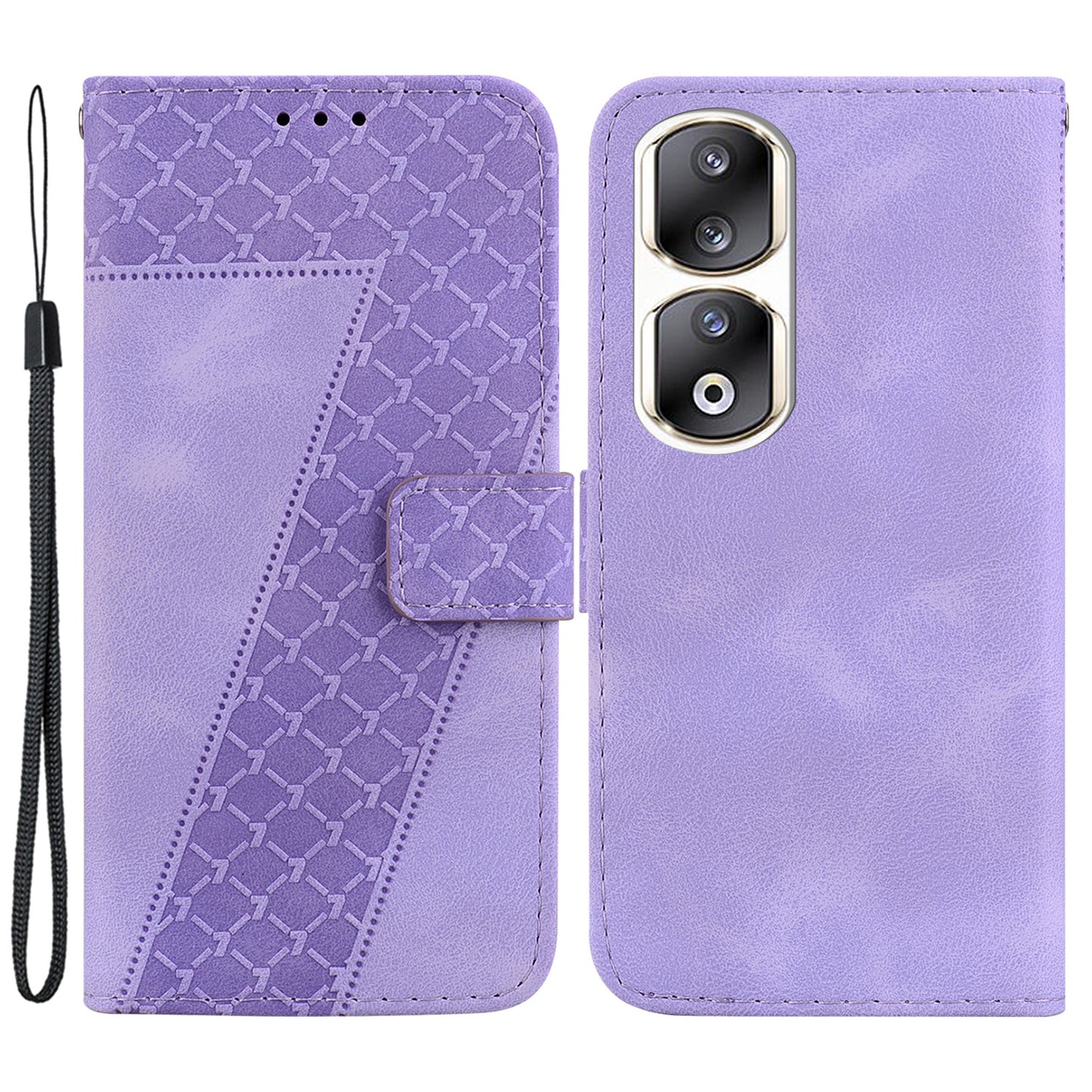 For Honor 90 Pro PU Leather Stand Cover 7-Shape Imprinted Flip Wallet Phone Case