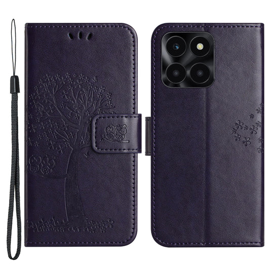 For Honor X6a 4G Owl Tree Imprinted PU Leather Stand Wallet Case Full Protection Phone Cover