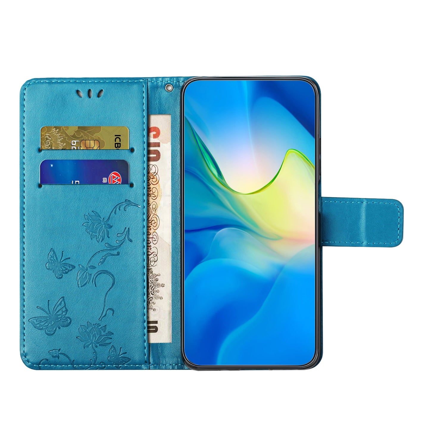 For Honor X6a 4G PU Leather Wallet Phone Case Butterfly Flower Imprinted Stand Cover
