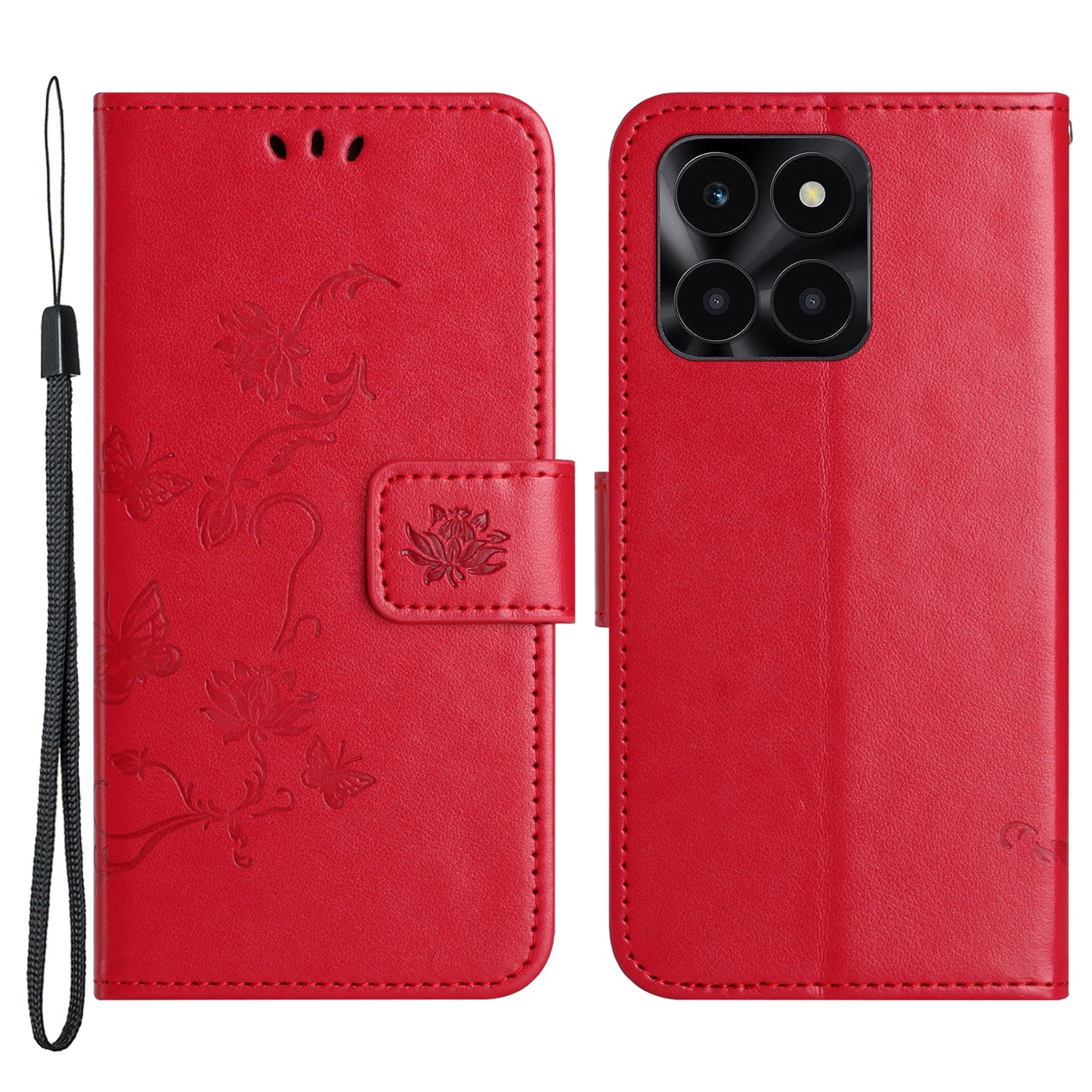 For Honor X6a 4G PU Leather Wallet Phone Case Butterfly Flower Imprinted Stand Cover