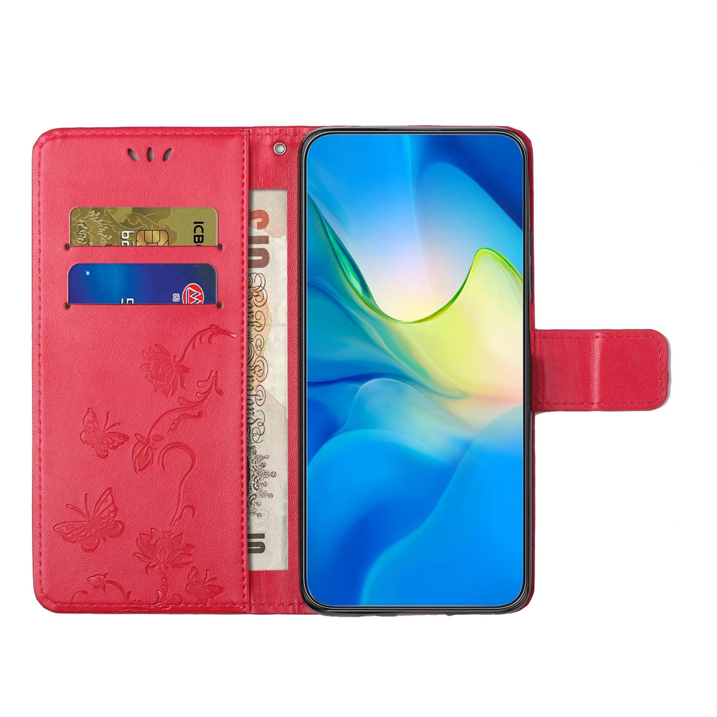 For Honor X6a 4G PU Leather Wallet Phone Case Butterfly Flower Imprinted Stand Cover