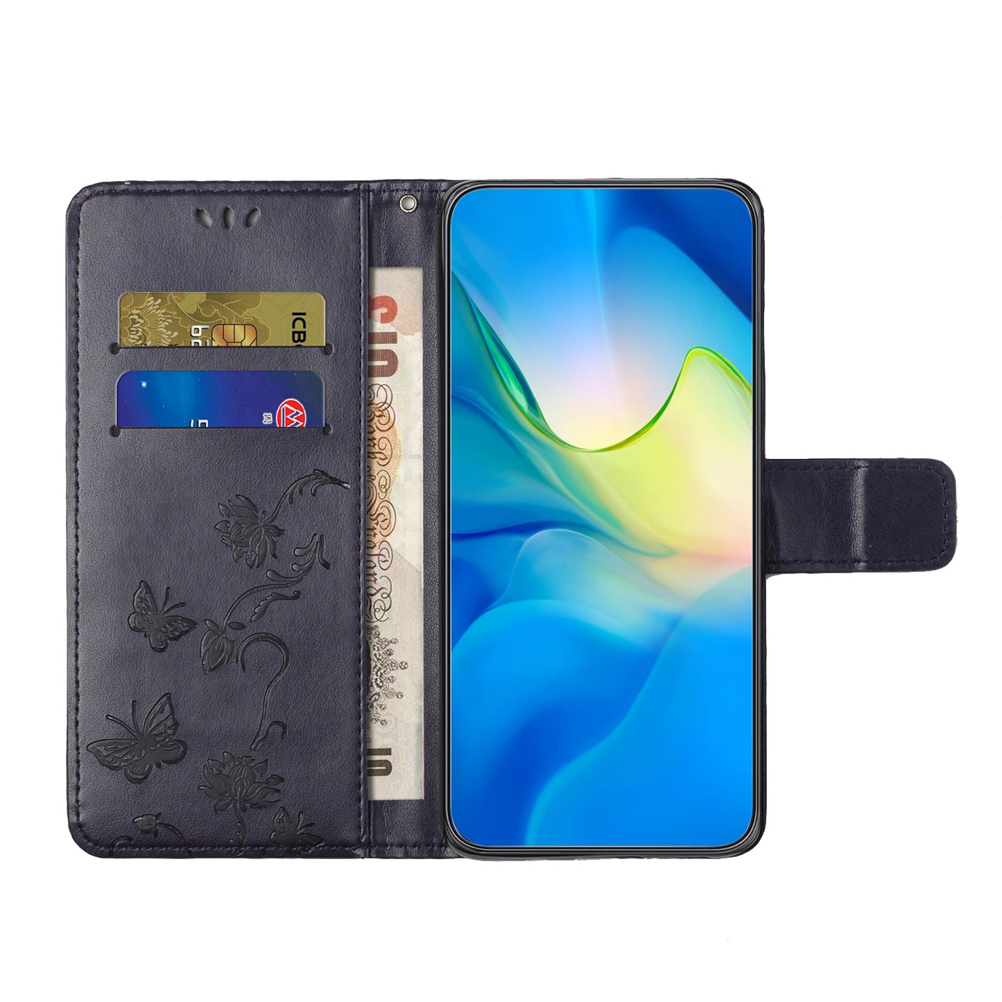 For Honor X6a 4G PU Leather Wallet Phone Case Butterfly Flower Imprinted Stand Cover