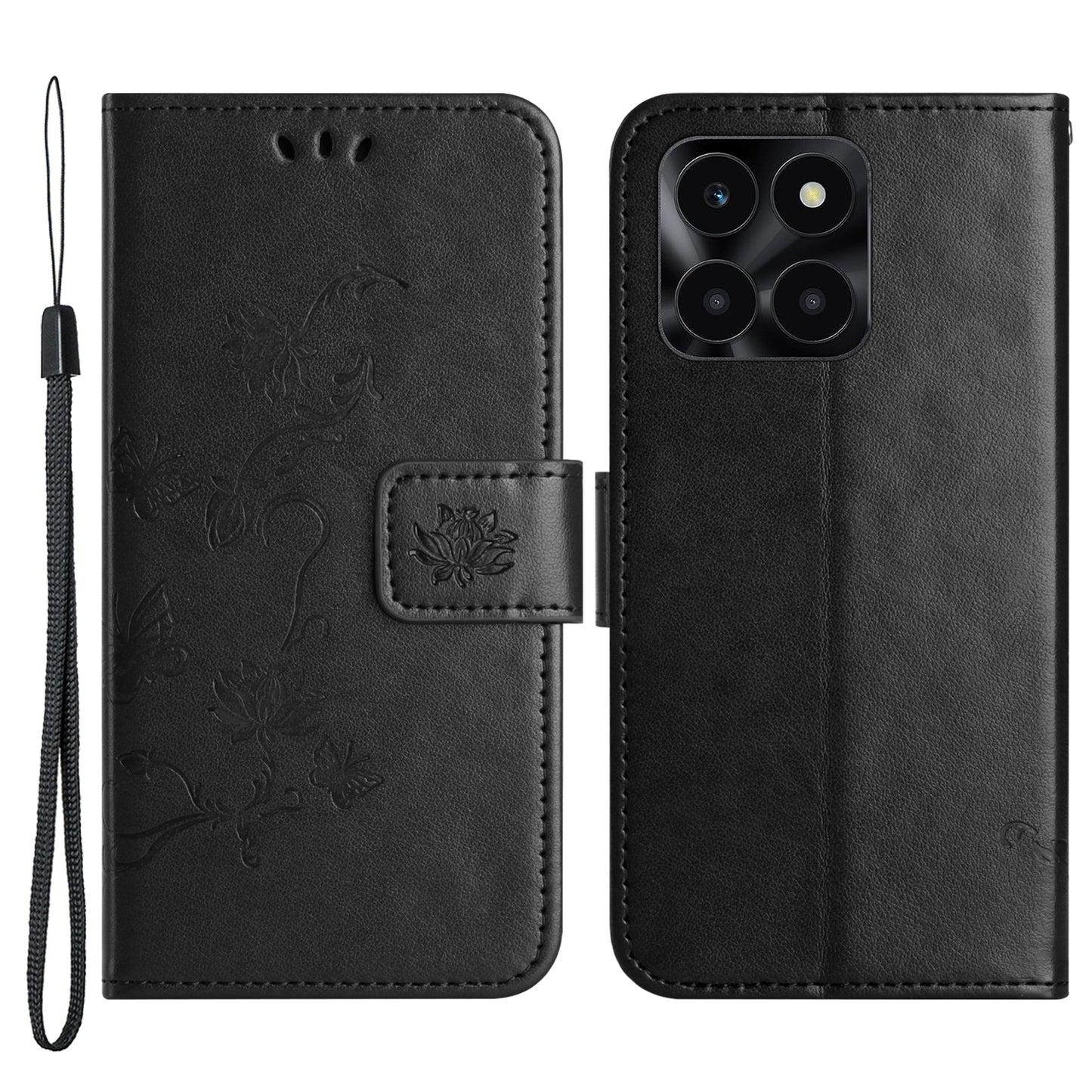 For Honor X6a 4G PU Leather Wallet Phone Case Butterfly Flower Imprinted Stand Cover