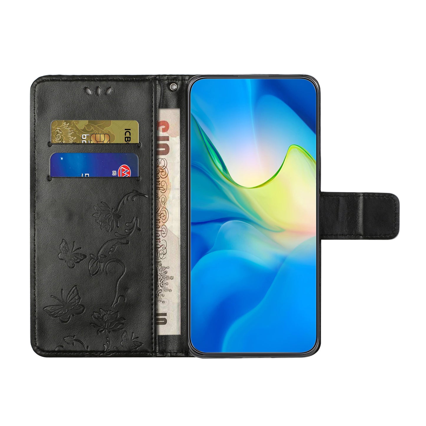 For Honor X6a 4G PU Leather Wallet Phone Case Butterfly Flower Imprinted Stand Cover