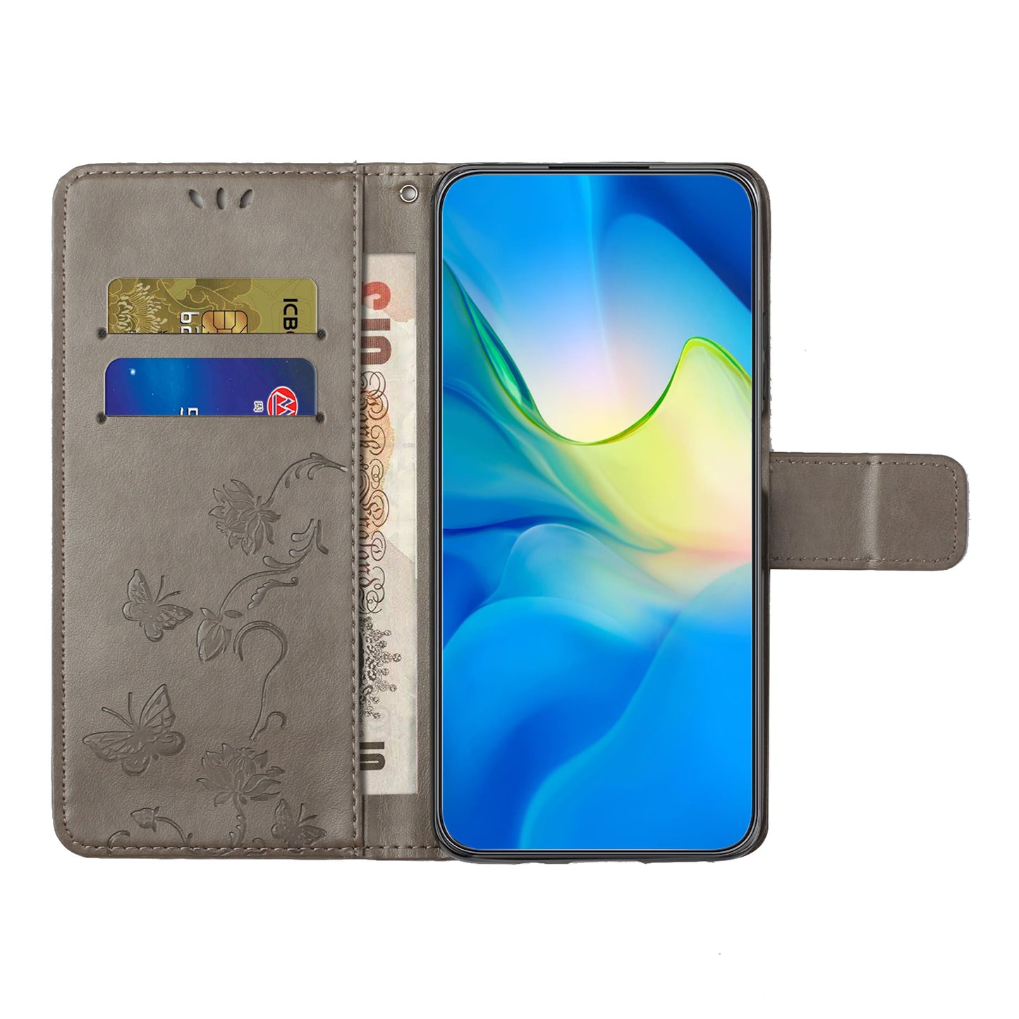For Honor X6a 4G PU Leather Wallet Phone Case Butterfly Flower Imprinted Stand Cover