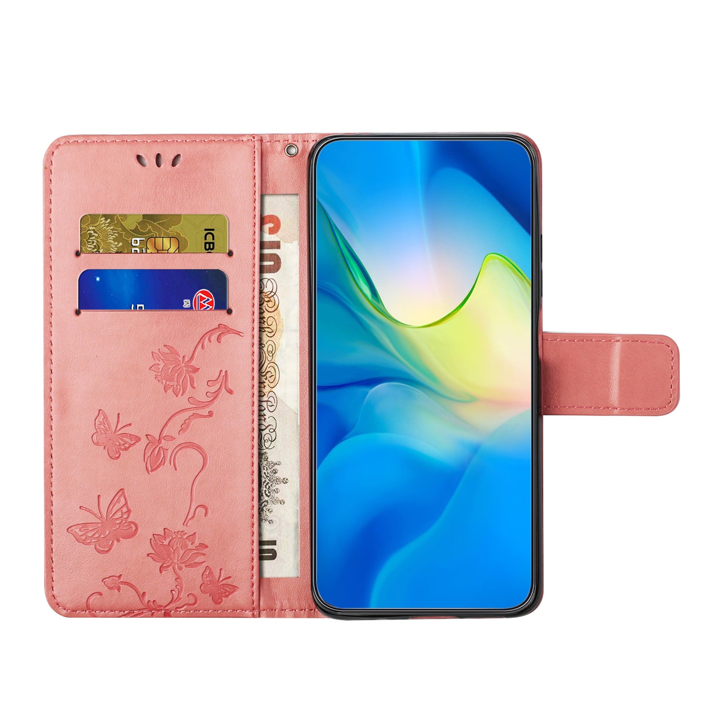 For Honor X6a 4G PU Leather Wallet Phone Case Butterfly Flower Imprinted Stand Cover