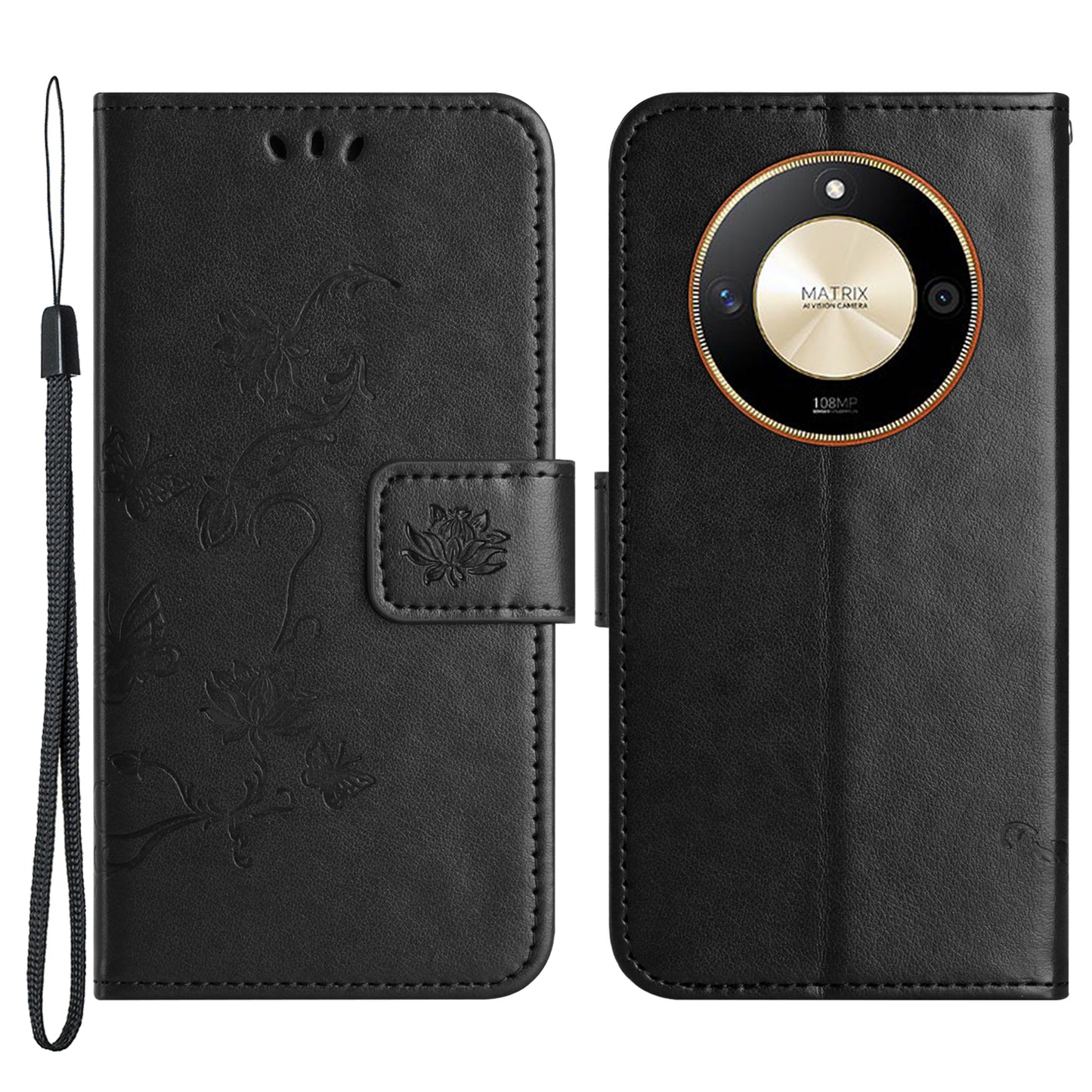 For Honor X50 Butterfly Flower Imprinted Drop-proof Phone Case PU Leather Wallet Stand Cover